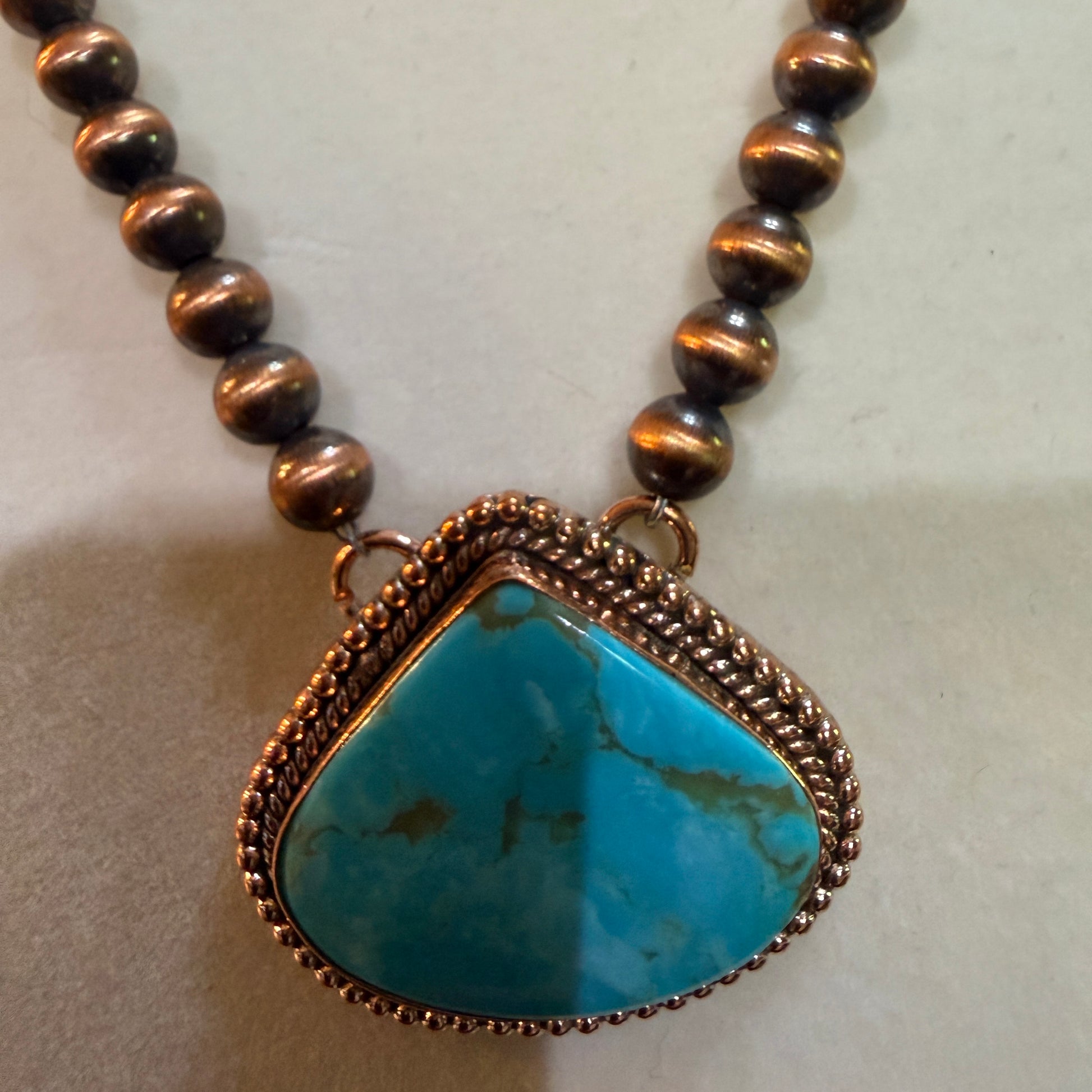 Kingman Turquoise Gemstone Genuine Copper Pearl Bead Necklace 18 Inch Wild West Boho