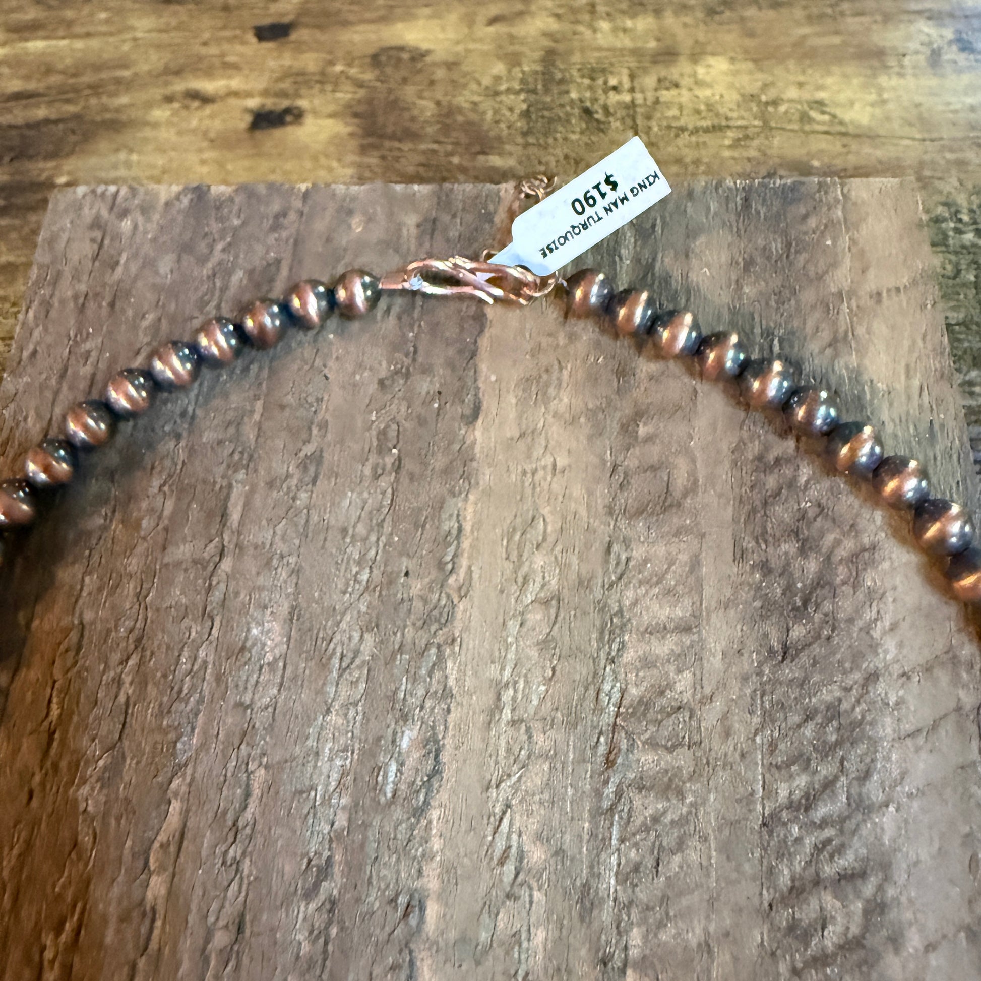 Kingman Turquoise Gemstone Genuine Copper Pearl Bead Necklace 18 Inch Wild West Boho