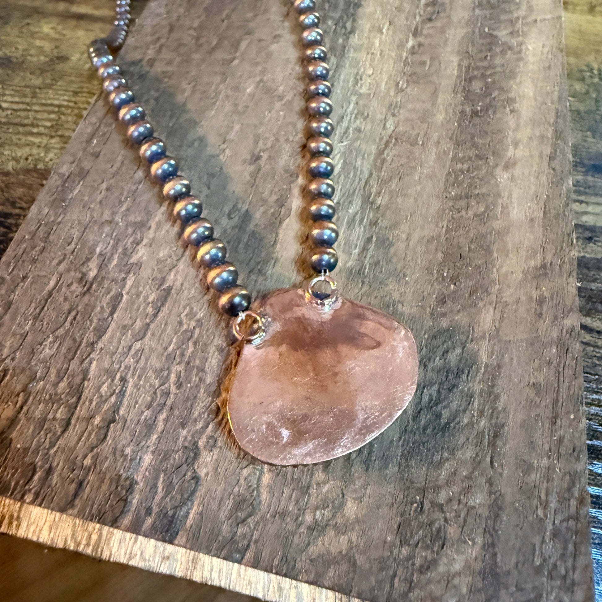 Kingman Turquoise Gemstone Genuine Copper Pearl Bead Necklace 18 Inch Wild West Boho