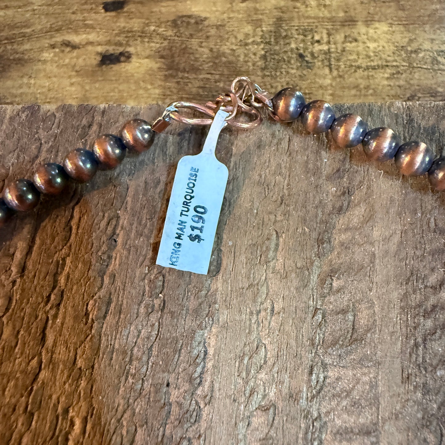 Kingman Turquoise Gemstone Genuine Copper 6mm Pearl Beads Necklace 18 Inch Wild West Boho