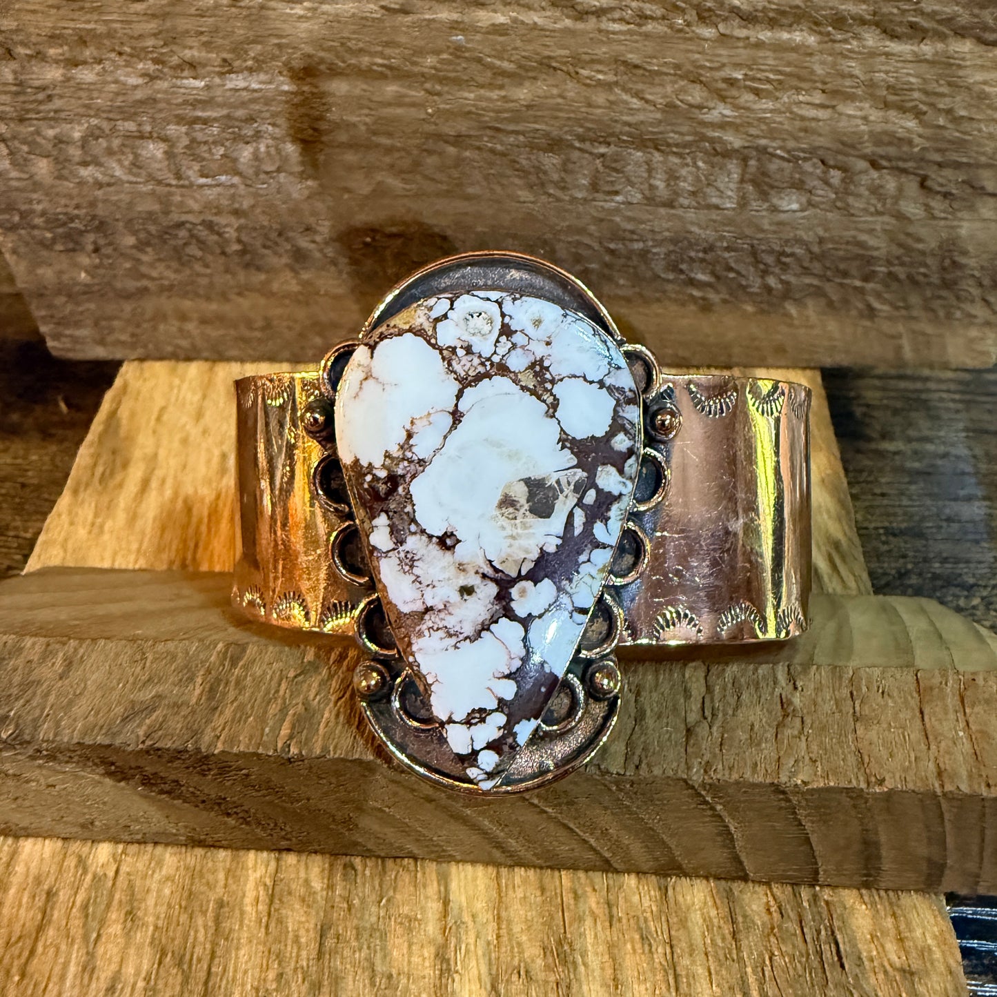 Genuine Copper Wild Horse Gemstone Wide Cuff Bracelet Adjustable 2 Inch Stone Wild West Boho
