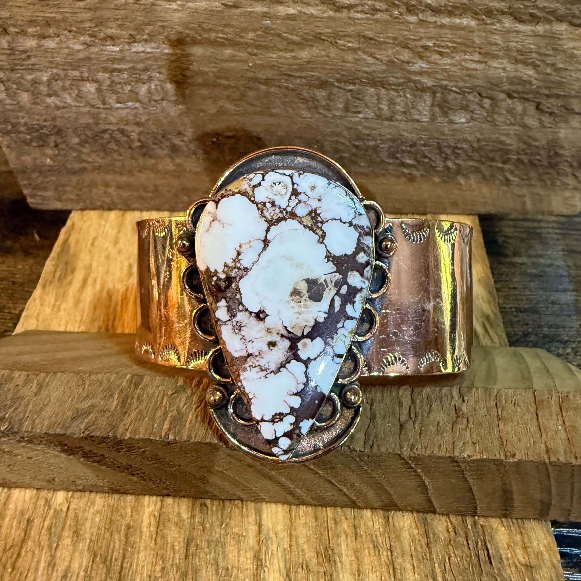 Genuine Copper Wild Horse Gemstone Wide Cuff Bracelet Adjustable 2 Inch Stone Wild West Boho