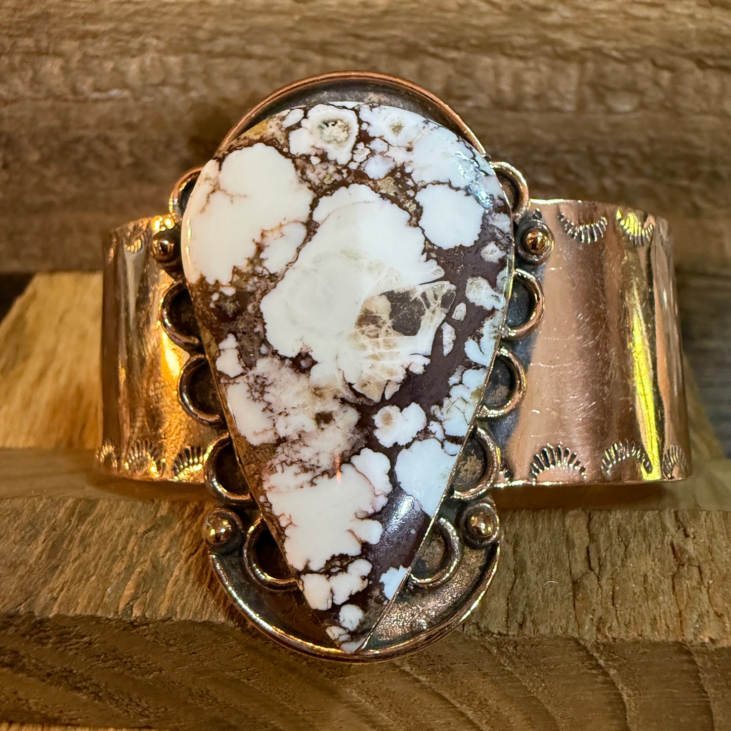 Genuine Copper Wild Horse Gemstone Wide Cuff Bracelet Adjustable 2 Inch Stone Wild West Boho