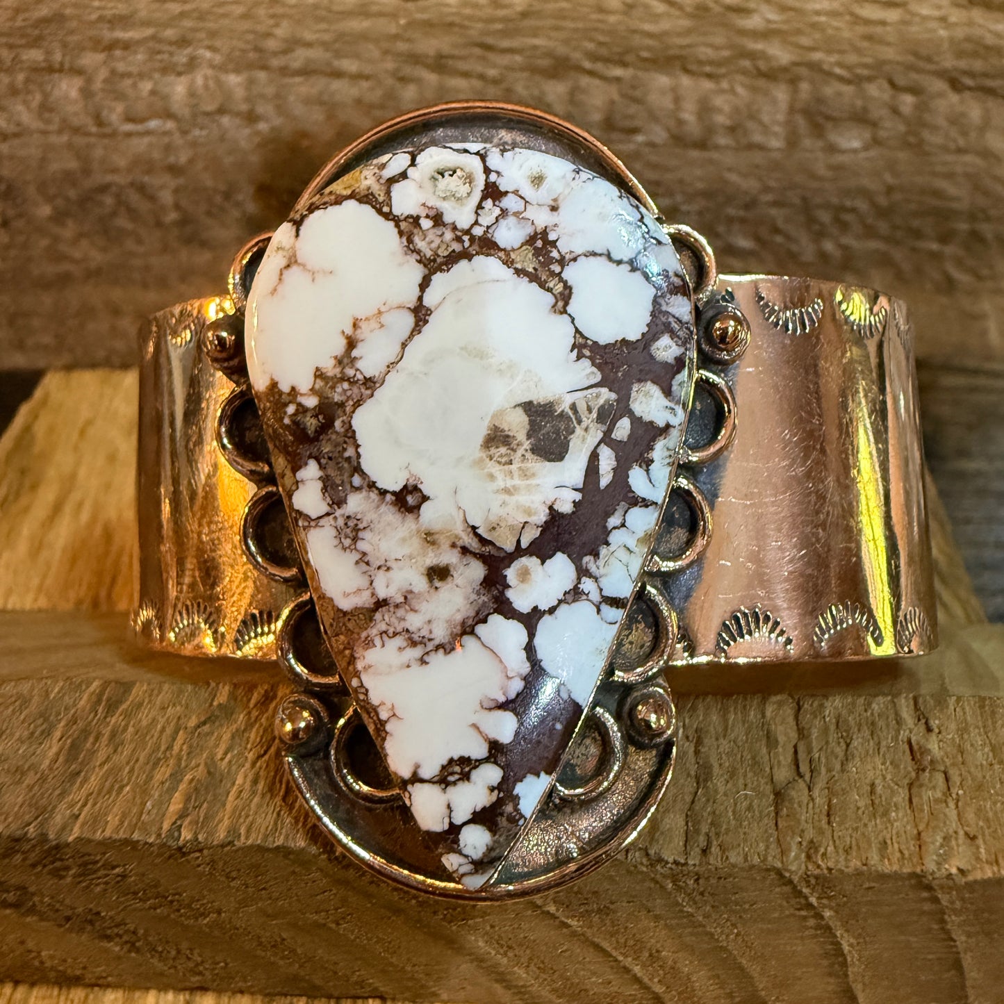 Genuine Copper Wild Horse Gemstone Wide Cuff Bracelet Adjustable 2 Inch Stone Wild West Boho