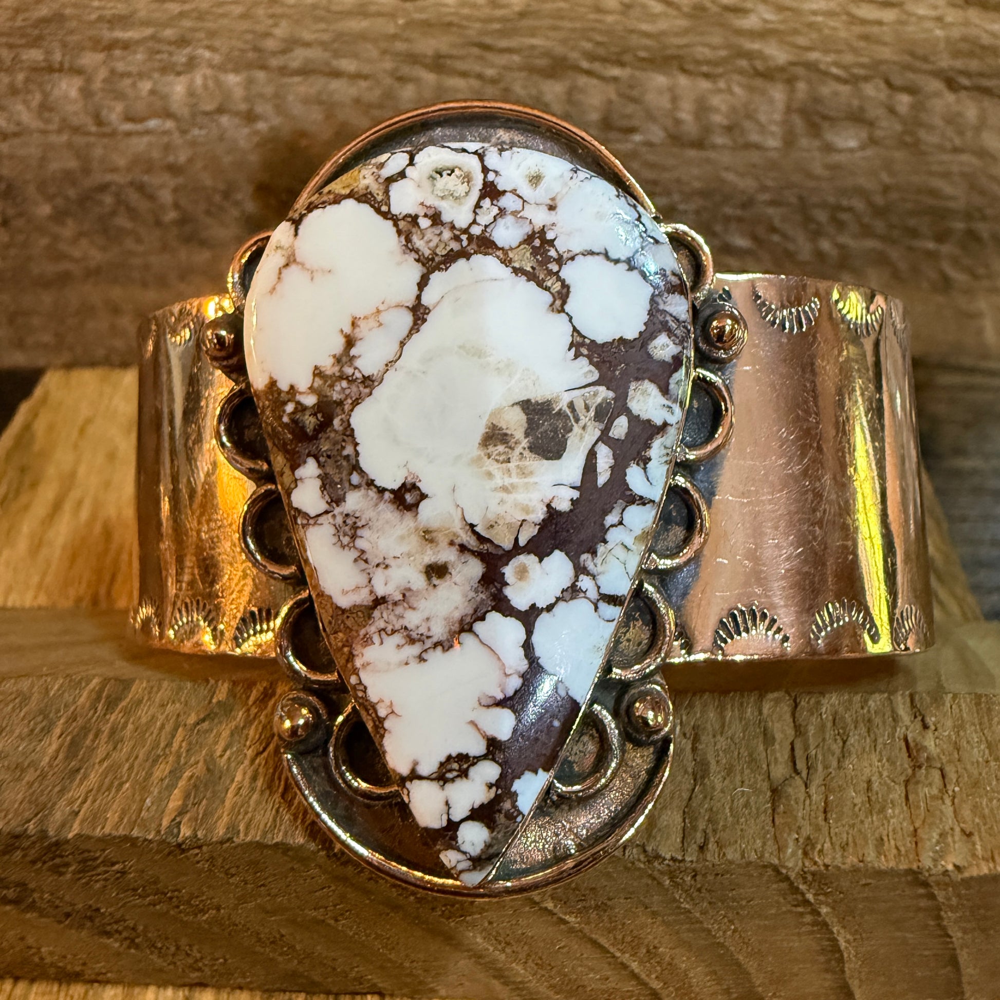 Genuine Copper Wild Horse Gemstone Wide Cuff Bracelet Adjustable 2 Inch Stone Wild West Boho