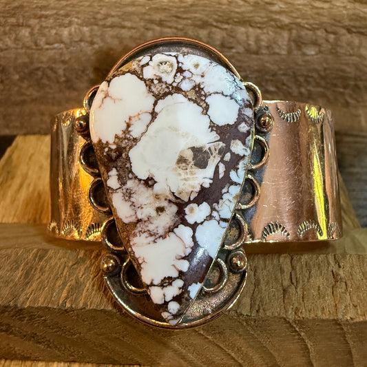 Genuine Copper Wild Horse Gemstone Wide Cuff Bracelet Adjustable 2 Inch Stone Wild West Boho