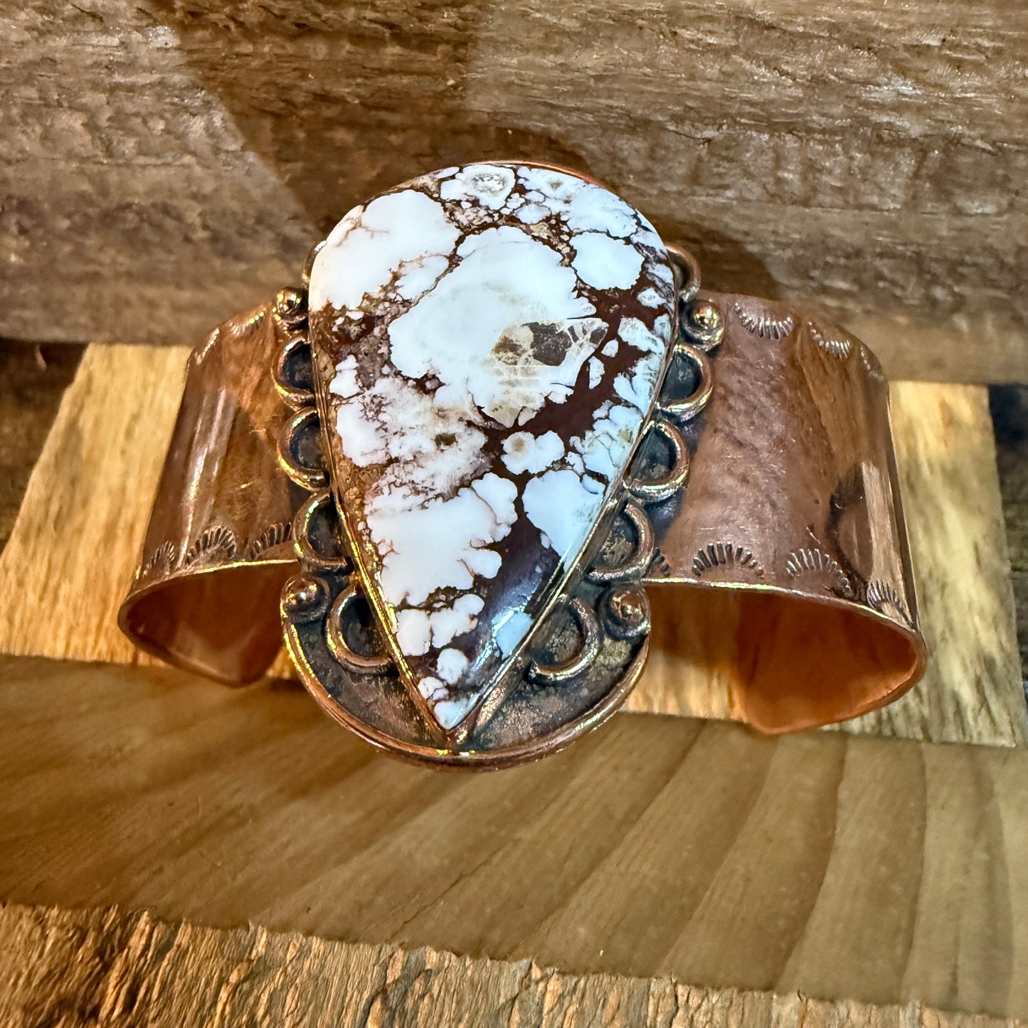 Genuine Copper Wild Horse Gemstone Wide Cuff Bracelet Adjustable 2 Inch Stone Wild West Boho
