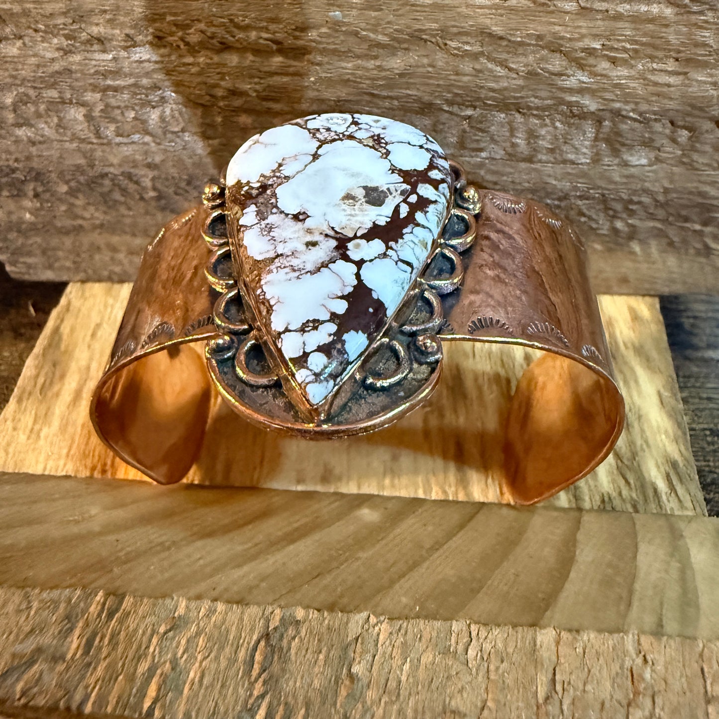 Genuine Copper Wild Horse Gemstone Wide Cuff Bracelet Adjustable 2 Inch Stone Wild West Boho