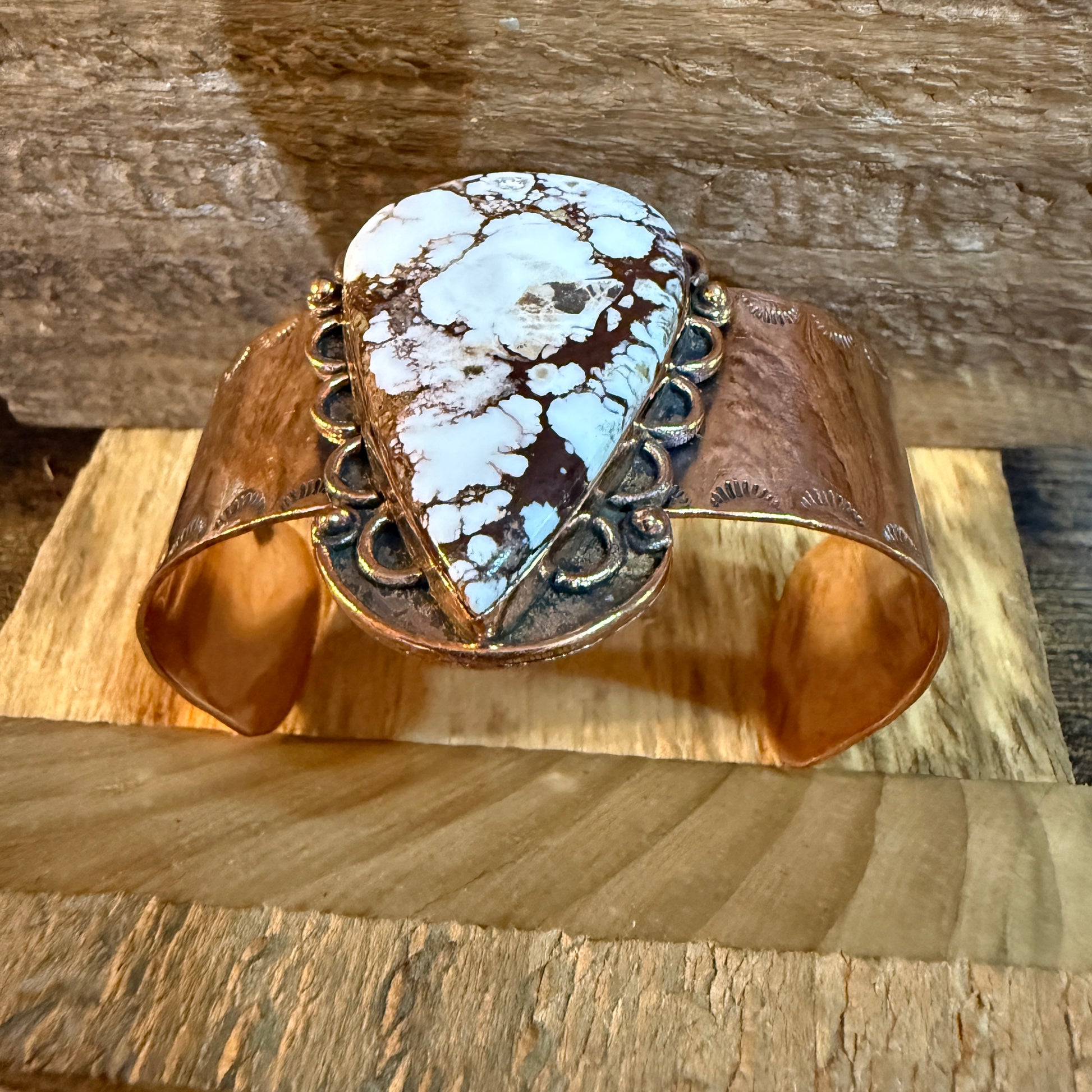 Genuine Copper Wild Horse Gemstone Wide Cuff Bracelet Adjustable 2 Inch Stone Wild West Boho