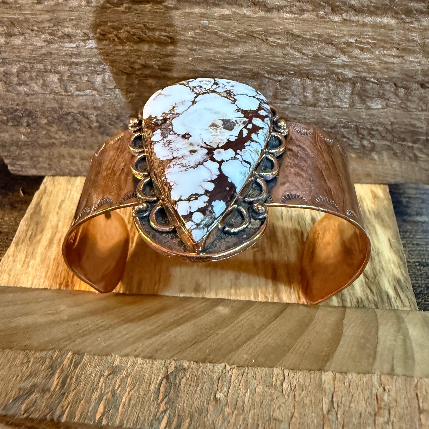 Genuine Copper Wild Horse Gemstone Wide Cuff Bracelet Adjustable 2 Inch Stone Wild West Boho