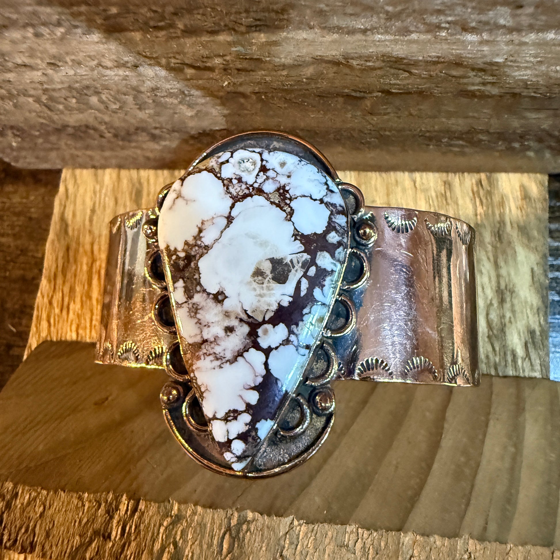 Genuine Copper Wild Horse Gemstone Wide Cuff Bracelet Adjustable 2 Inch Stone Wild West Boho