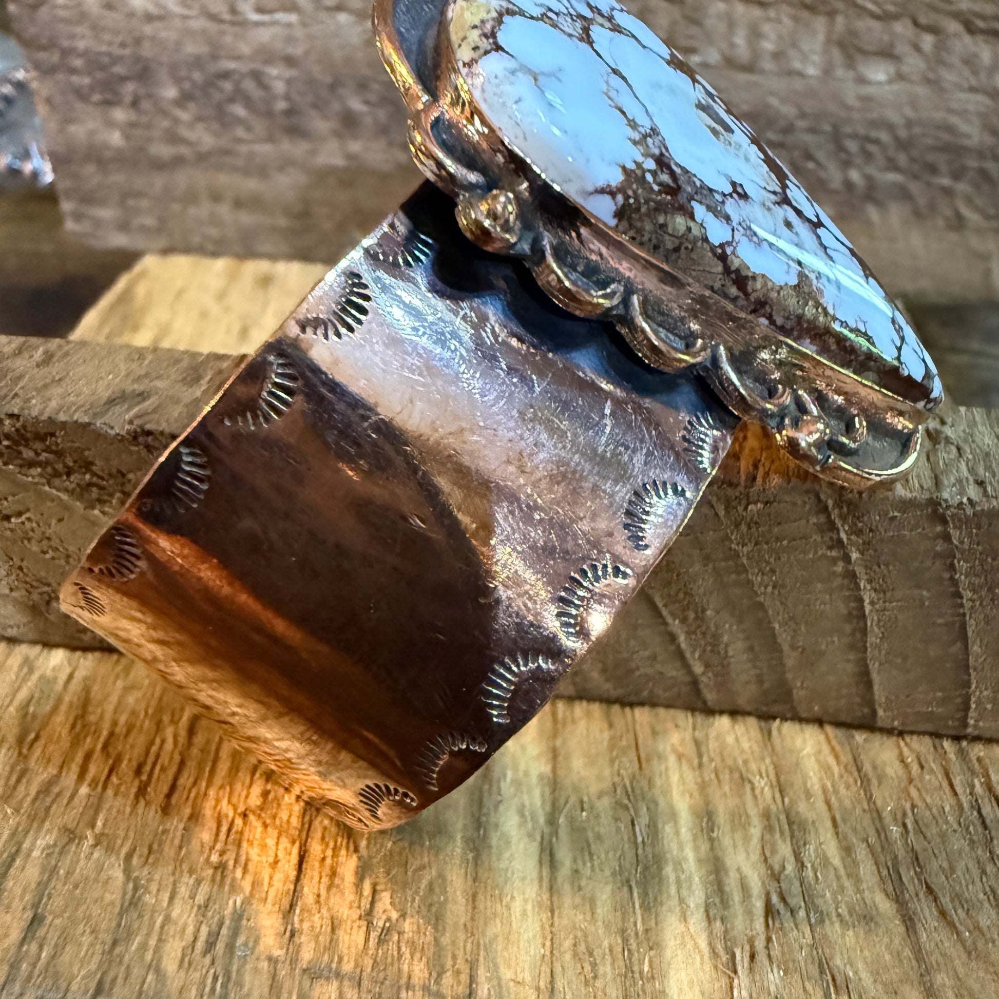 Genuine Copper Wild Horse Gemstone Wide Cuff Bracelet Adjustable 2 Inch Stone Wild West Boho