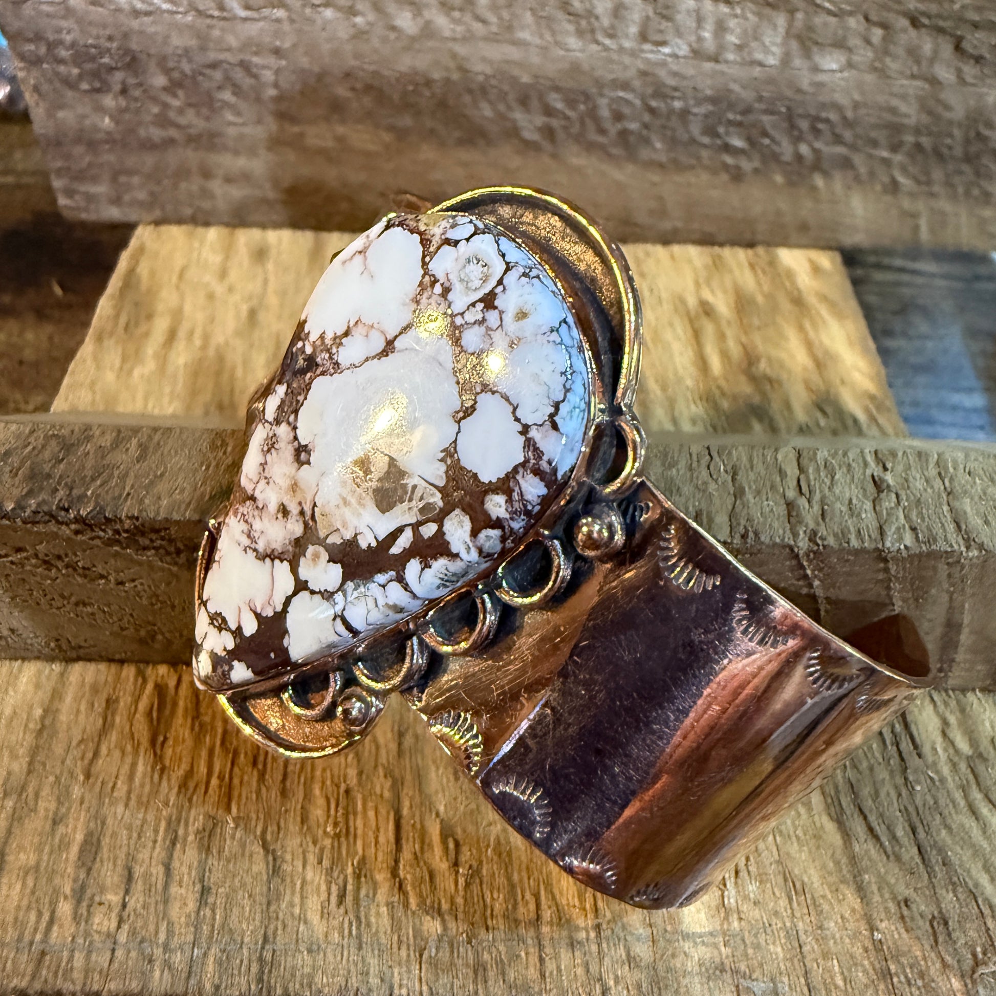 Genuine Copper Wild Horse Gemstone Wide Cuff Bracelet Adjustable 2 Inch Stone Wild West Boho
