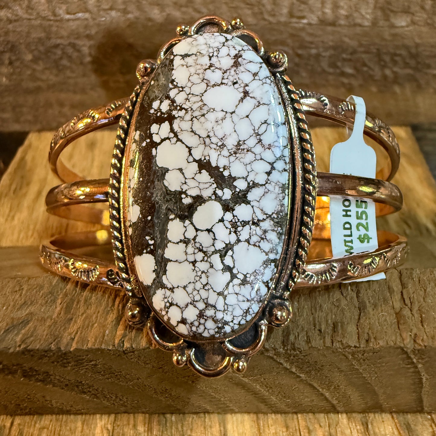 Genuine Copper Wild Horse Gemstone Wide Cuff Bracelet Wild West Boho