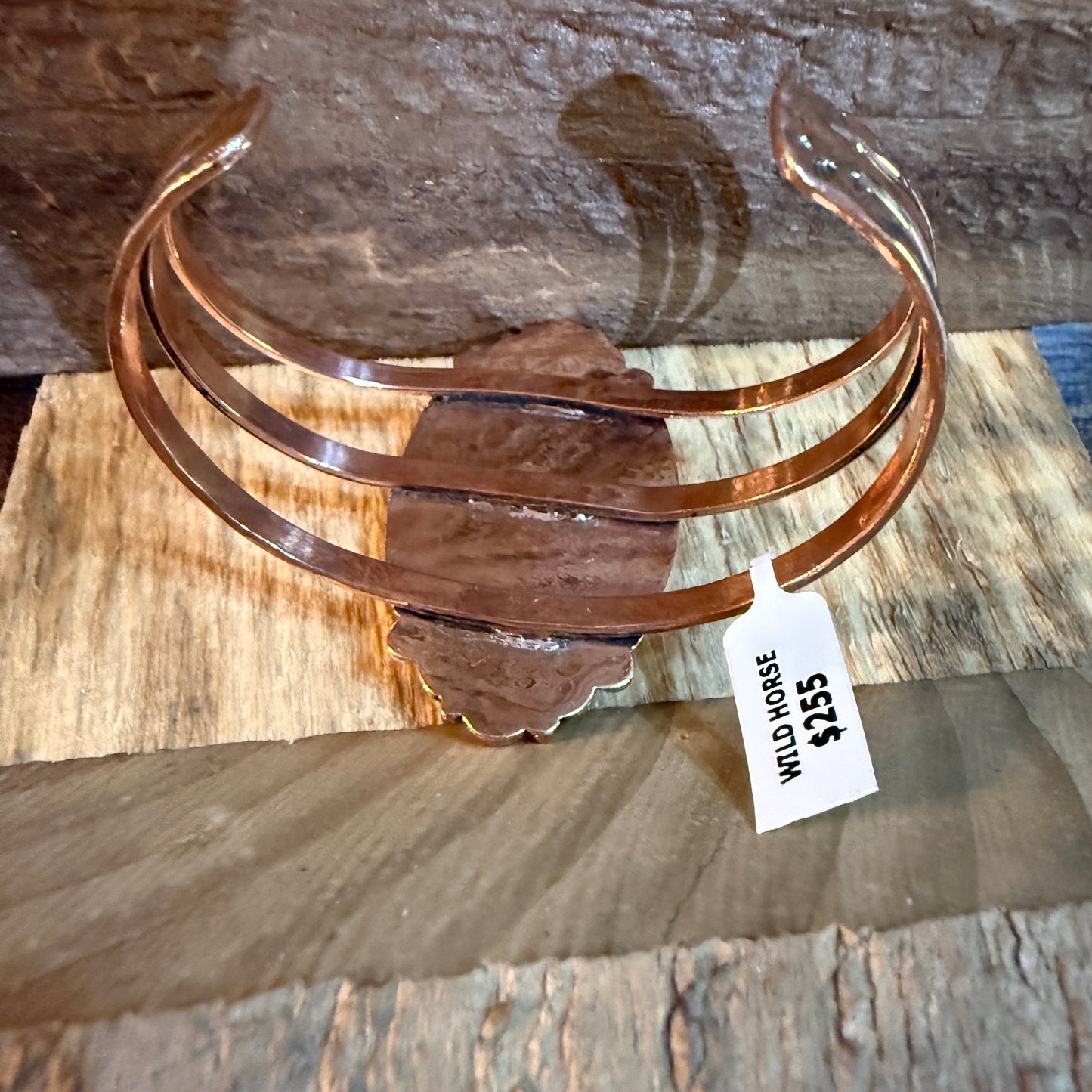 Genuine Copper Wild Horse Gemstone Wide Cuff Bracelet Wild West Boho