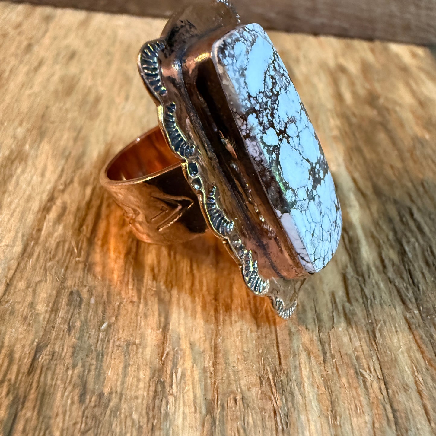 Wild Horse Gemstone Adjustable Ring in Copper One Inch Stone Wild West Boho