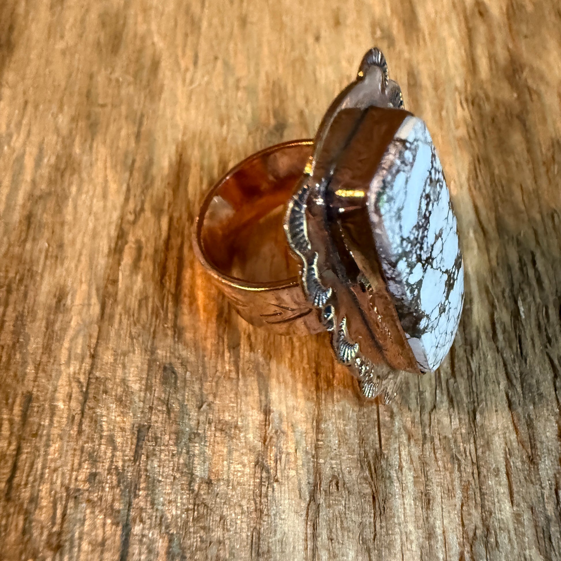 Wild Horse Gemstone Adjustable Ring in Copper One Inch Stone Wild West Boho