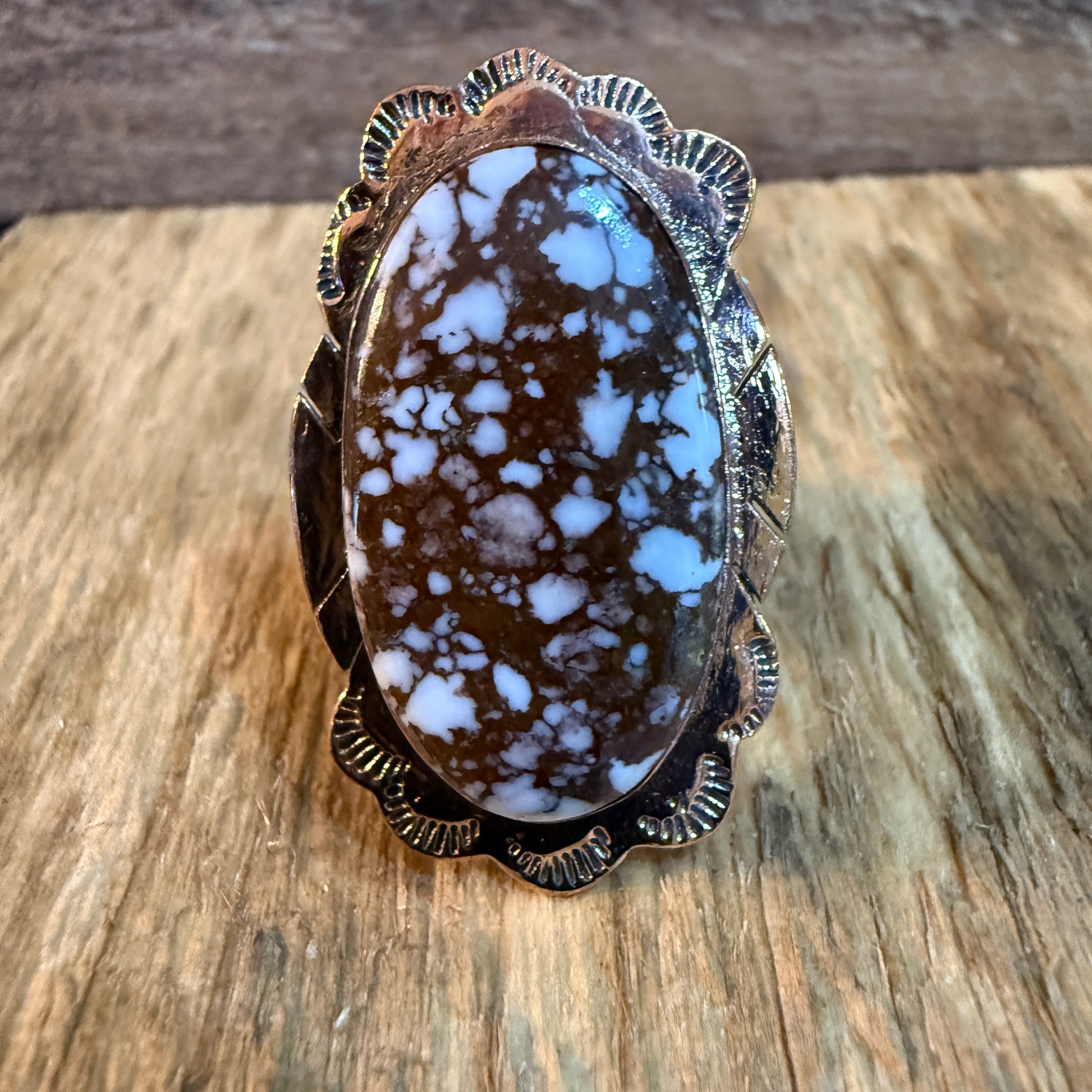 Wild Horse Gemstone Adjustable Copper Ring With One and a Half Inch Stone Wild West Boho