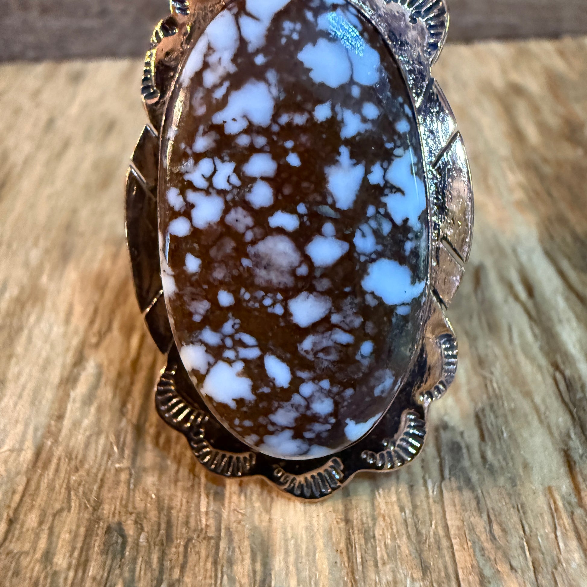 Wild Horse Gemstone Adjustable Copper Ring With One and a Half Inch Stone Wild West Boho