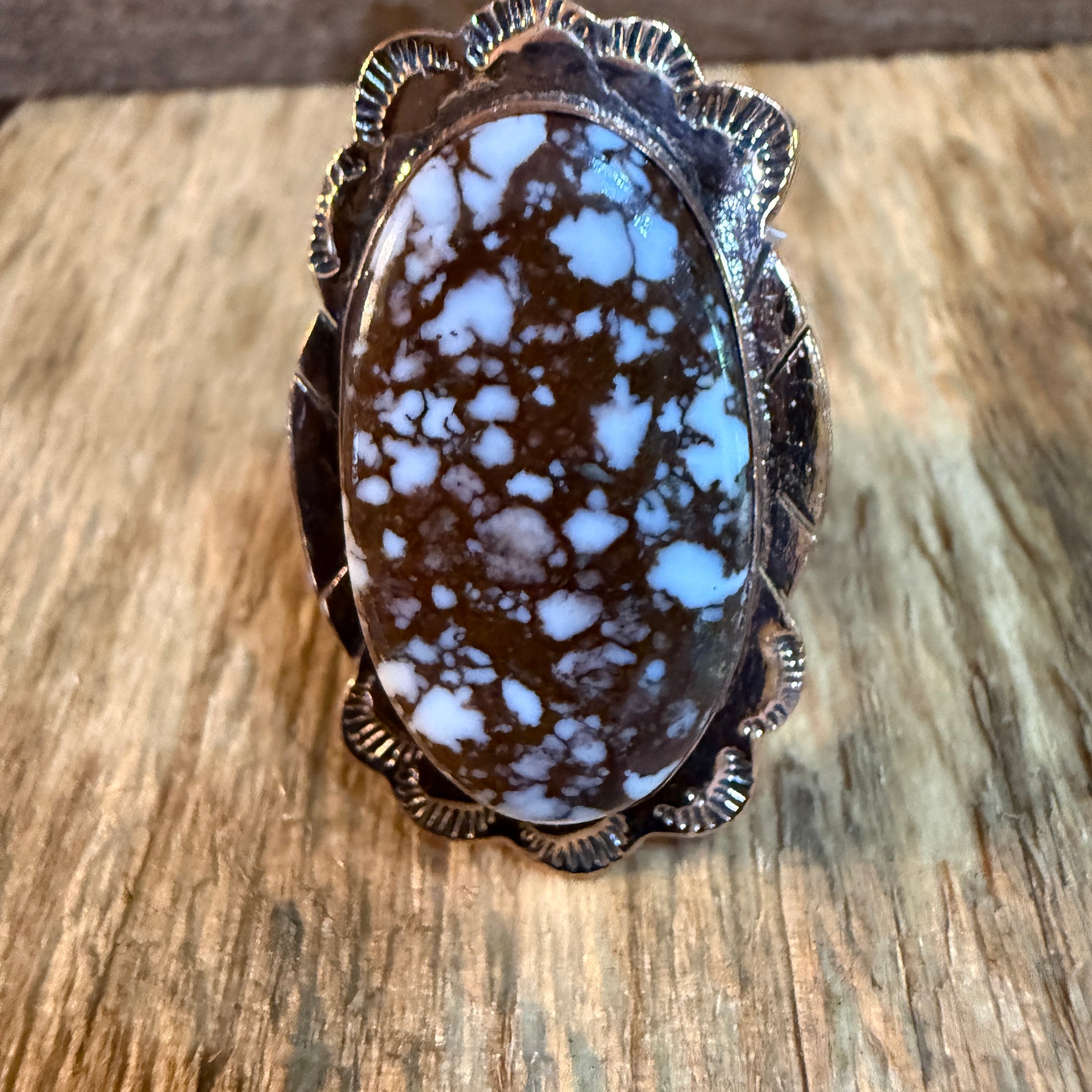 Wild Horse Gemstone Adjustable Copper Ring With One and a Half Inch Stone Wild West Boho