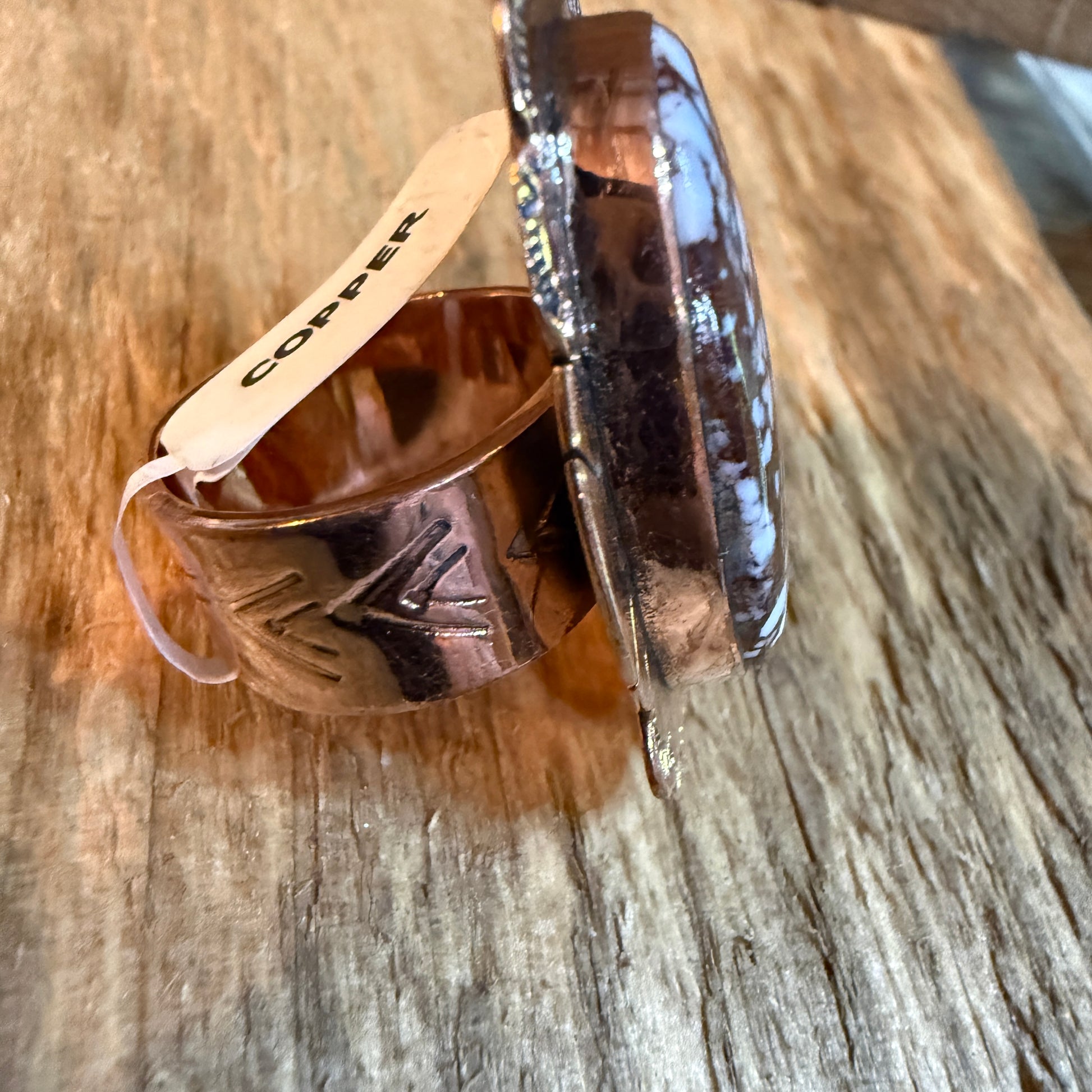 Wild Horse Gemstone Adjustable Copper Ring With One and a Half Inch Stone Wild West Boho
