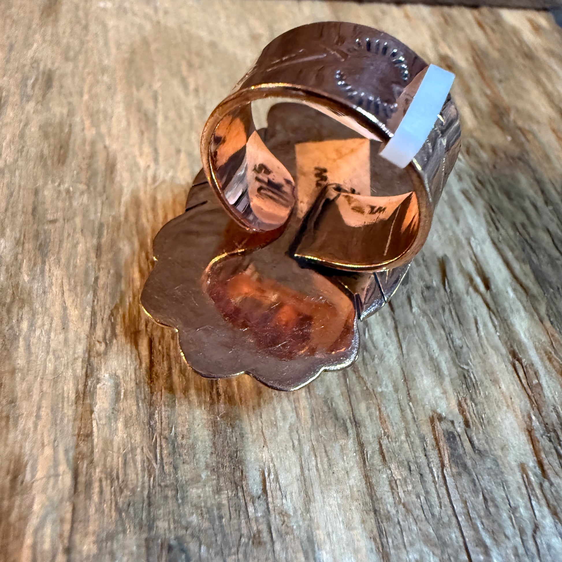 Wild Horse Gemstone Adjustable Copper Ring With One and a Half Inch Stone Wild West Boho