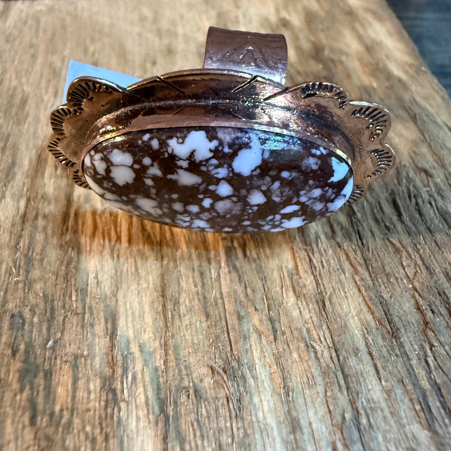 Wild Horse Gemstone Adjustable Copper Ring With One and a Half Inch Stone Wild West Boho