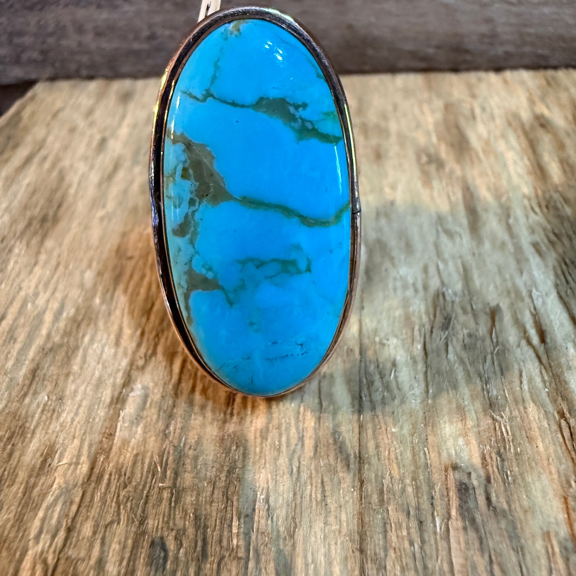 Kingman Turquoise Adjustable Ring in Copper Genuine Gemstone Jewelry Wild West Boho