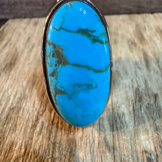 Kingman Turquoise Adjustable Ring in Copper Genuine Gemstone Jewelry Wild West Boho
