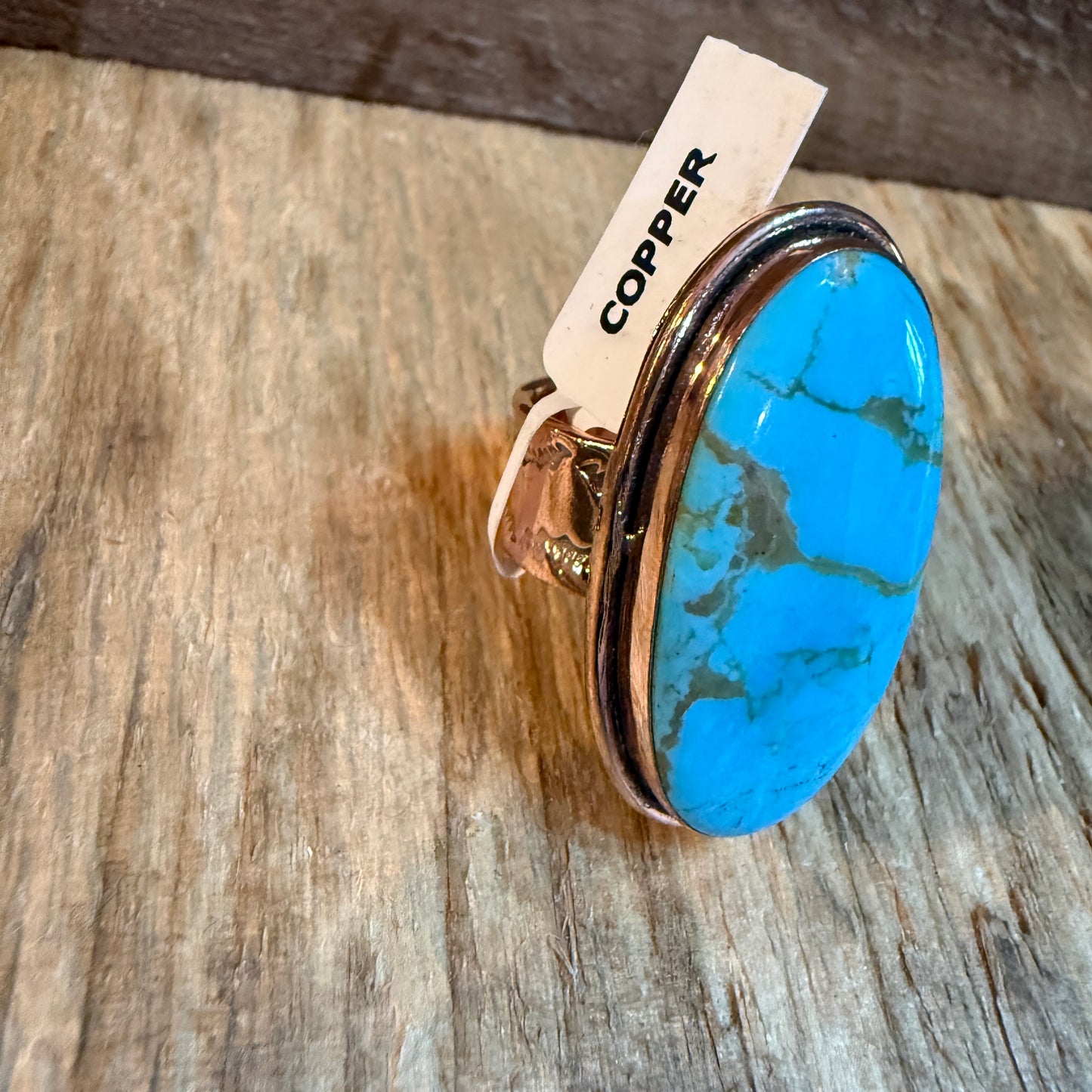 Kingman Turquoise Adjustable Ring in Copper Genuine Gemstone Jewelry Wild West Boho
