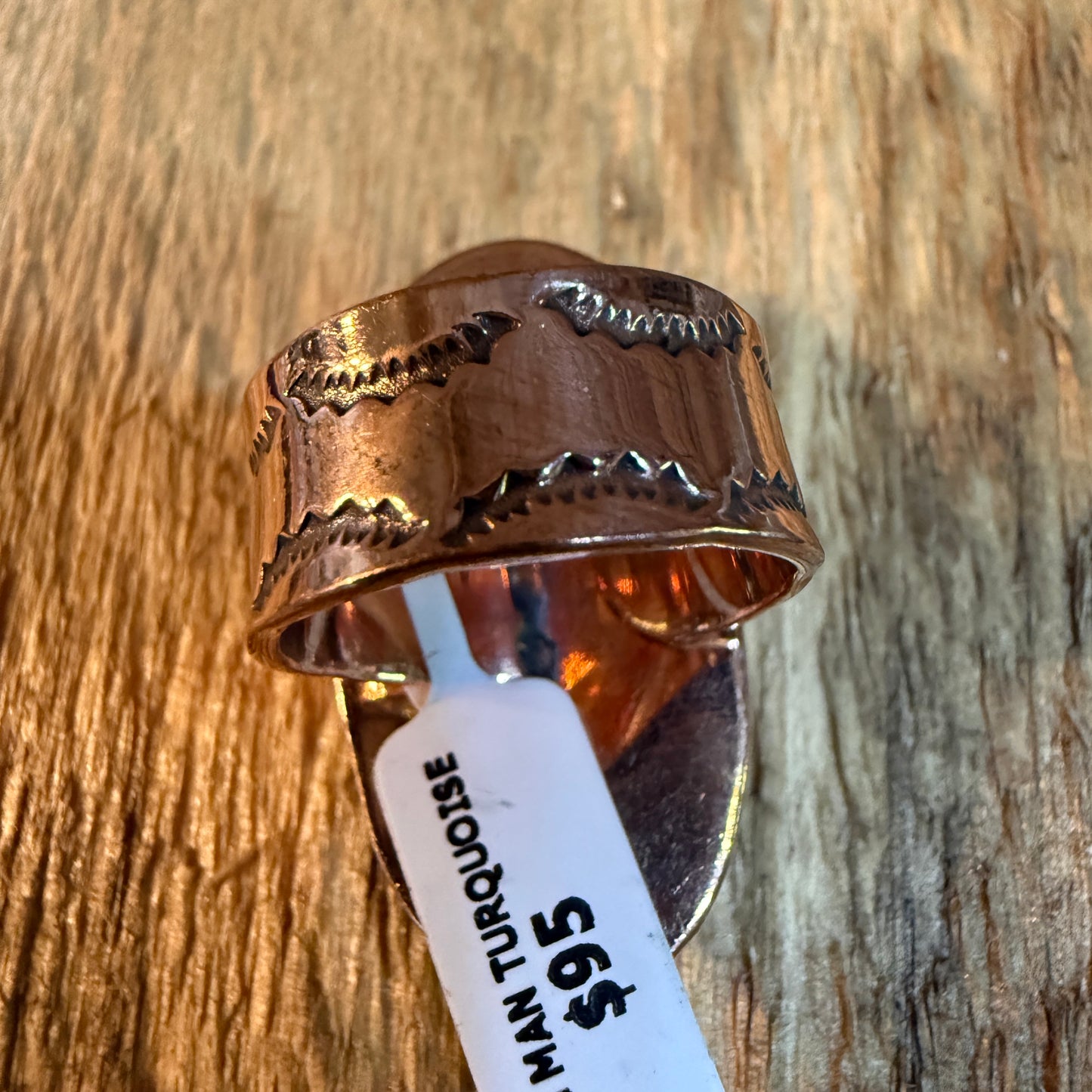Kingman Turquoise Adjustable Ring in Copper Genuine Gemstone Jewelry Wild West Boho