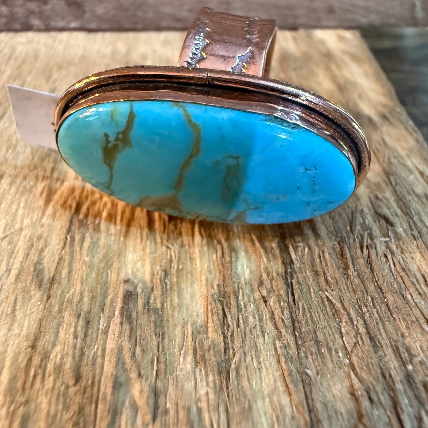 Kingman Turquoise Adjustable Ring in Copper Genuine Gemstone Jewelry Wild West Boho