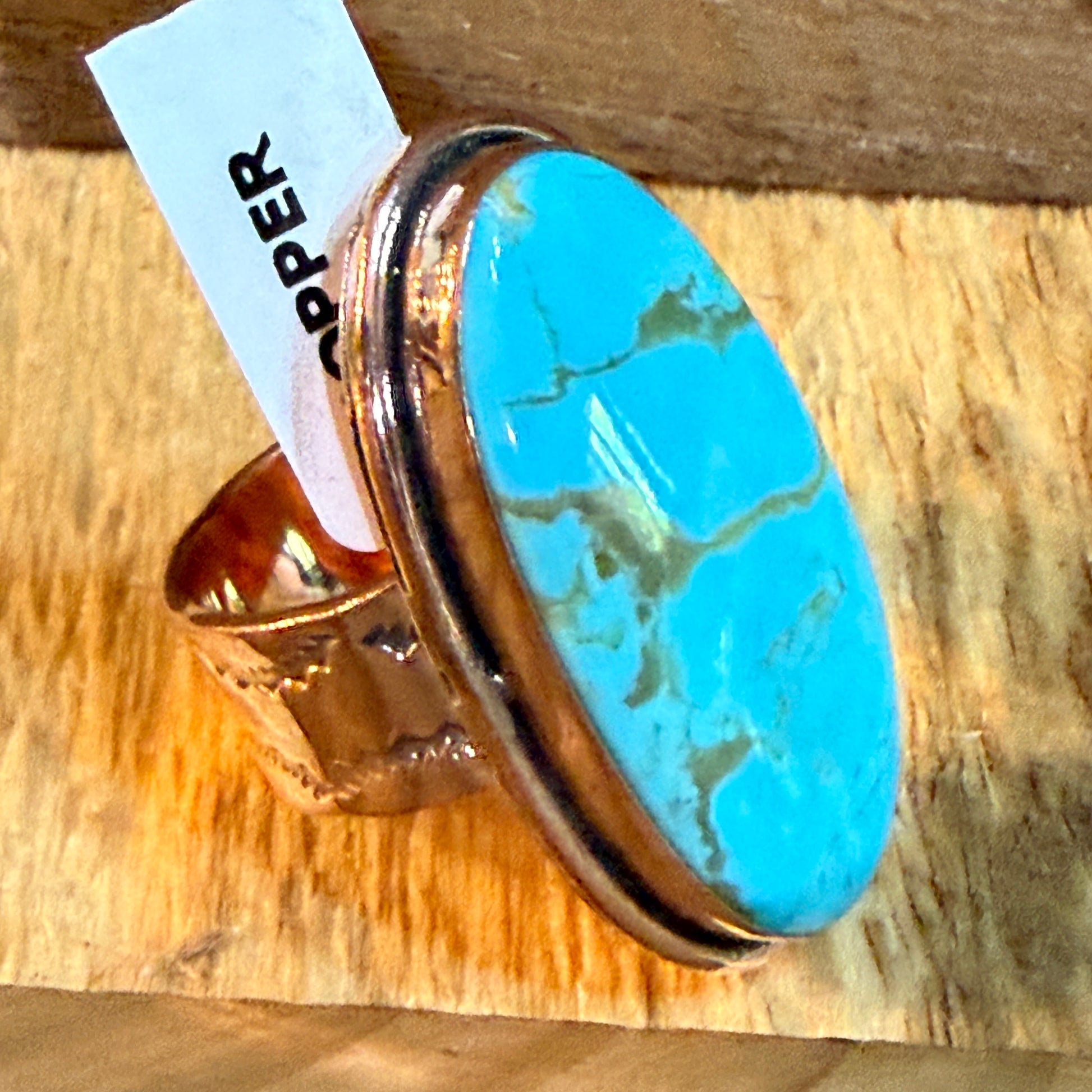 Kingman Turquoise Adjustable Ring in Copper Genuine Gemstone Jewelry Wild West Boho