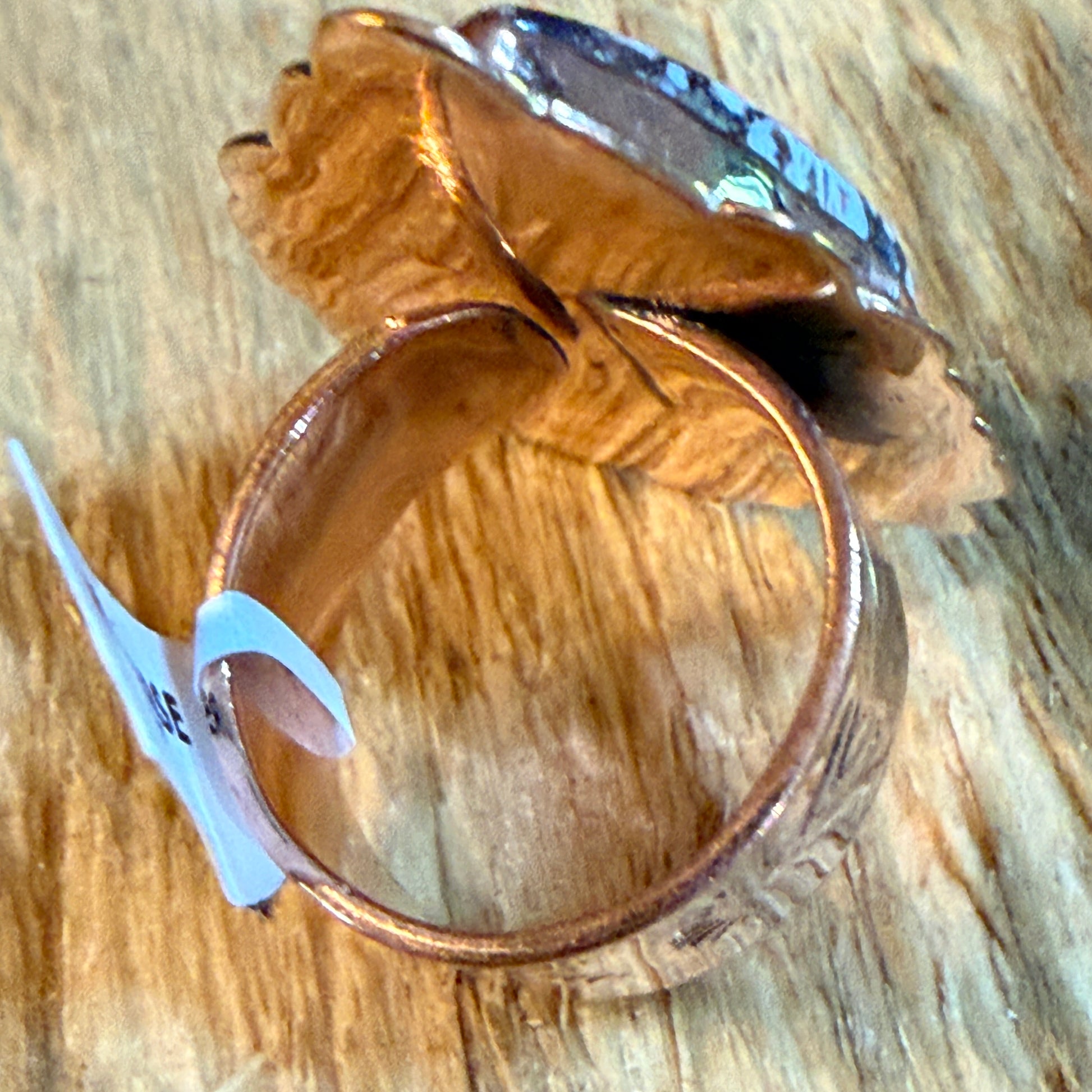 Wild Horse Copper Ring With One Point Two Inch Gemstone Face Adjustable Band Wild West Boho