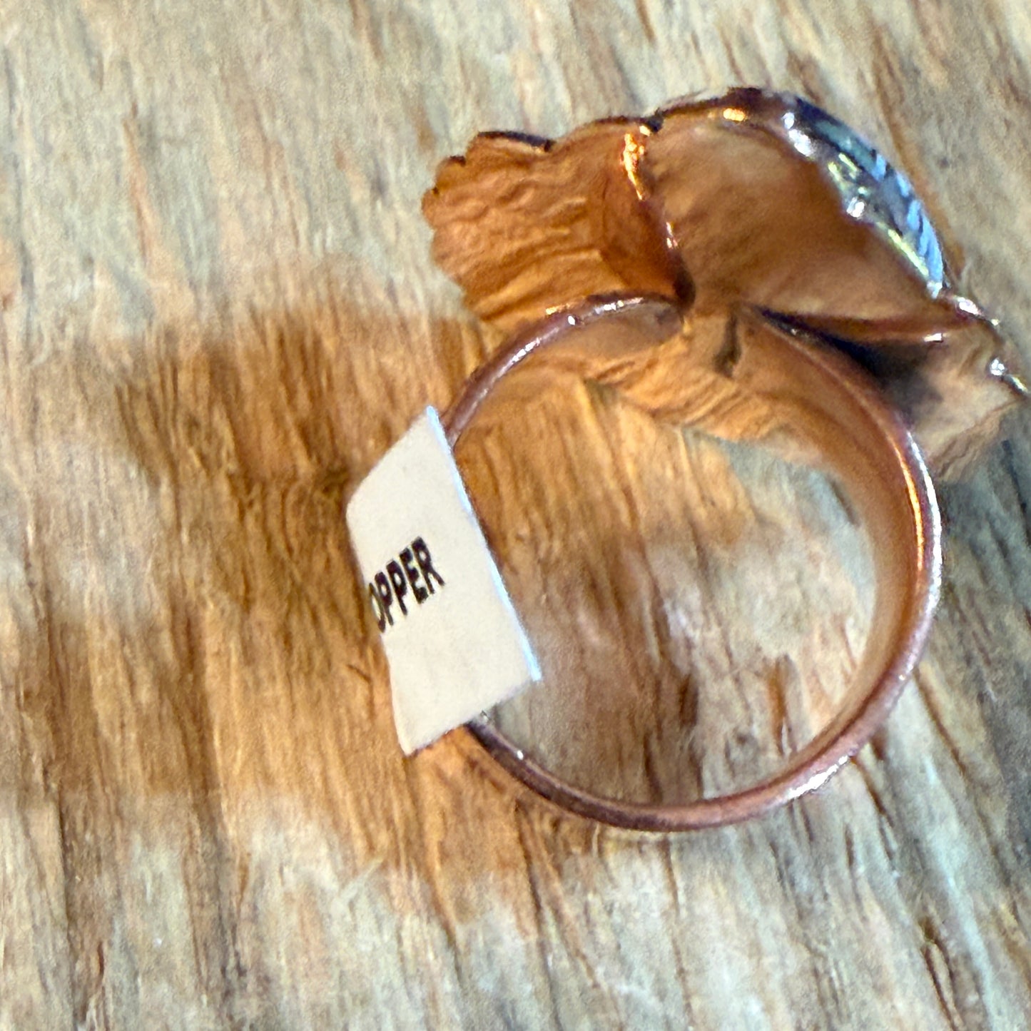Wild Horse Copper Ring With One Point Two Inch Gemstone Face Adjustable Band Wild West Boho