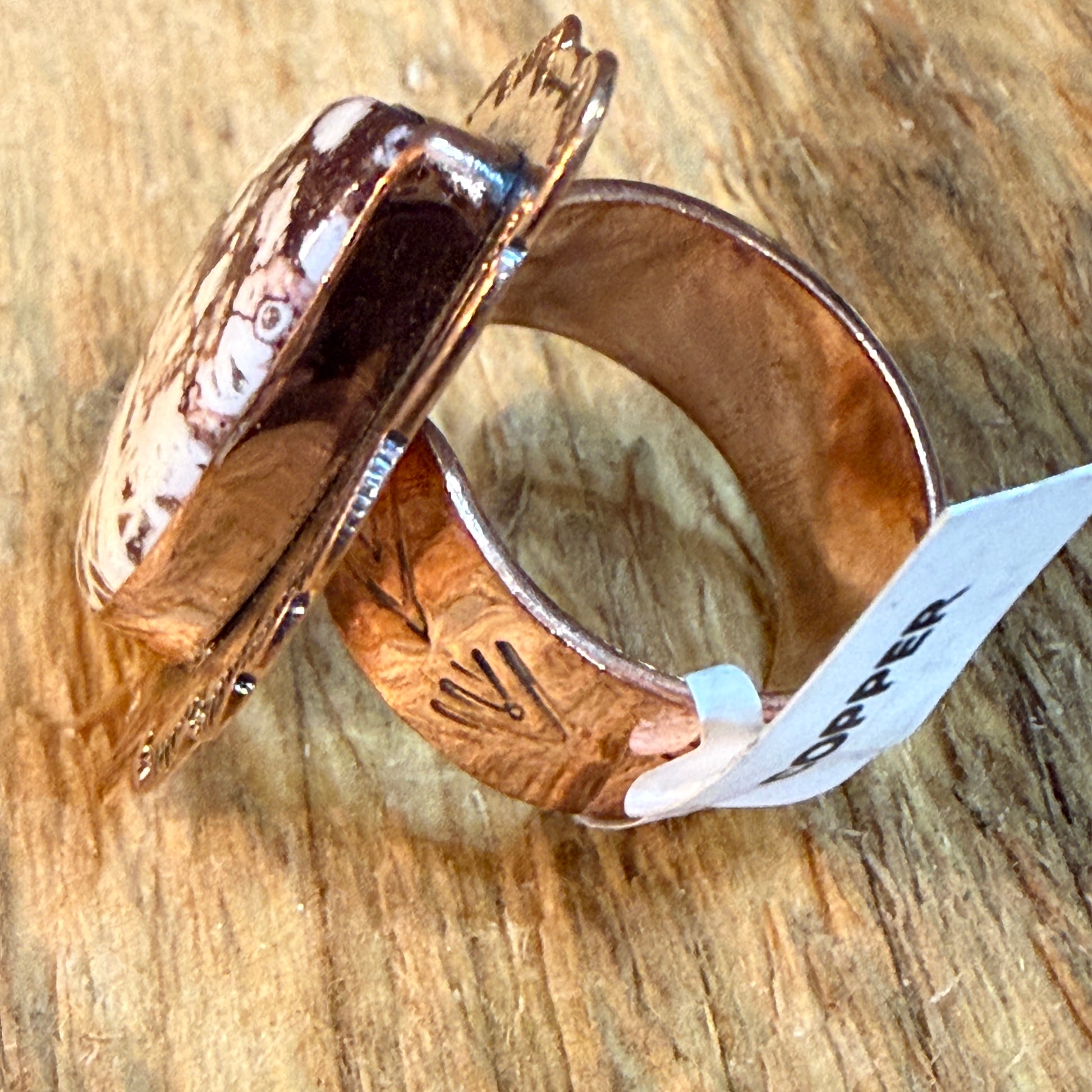 Wild Horse Copper Ring With One Point Two Inch Gemstone Face Adjustable Band Wild West Boho