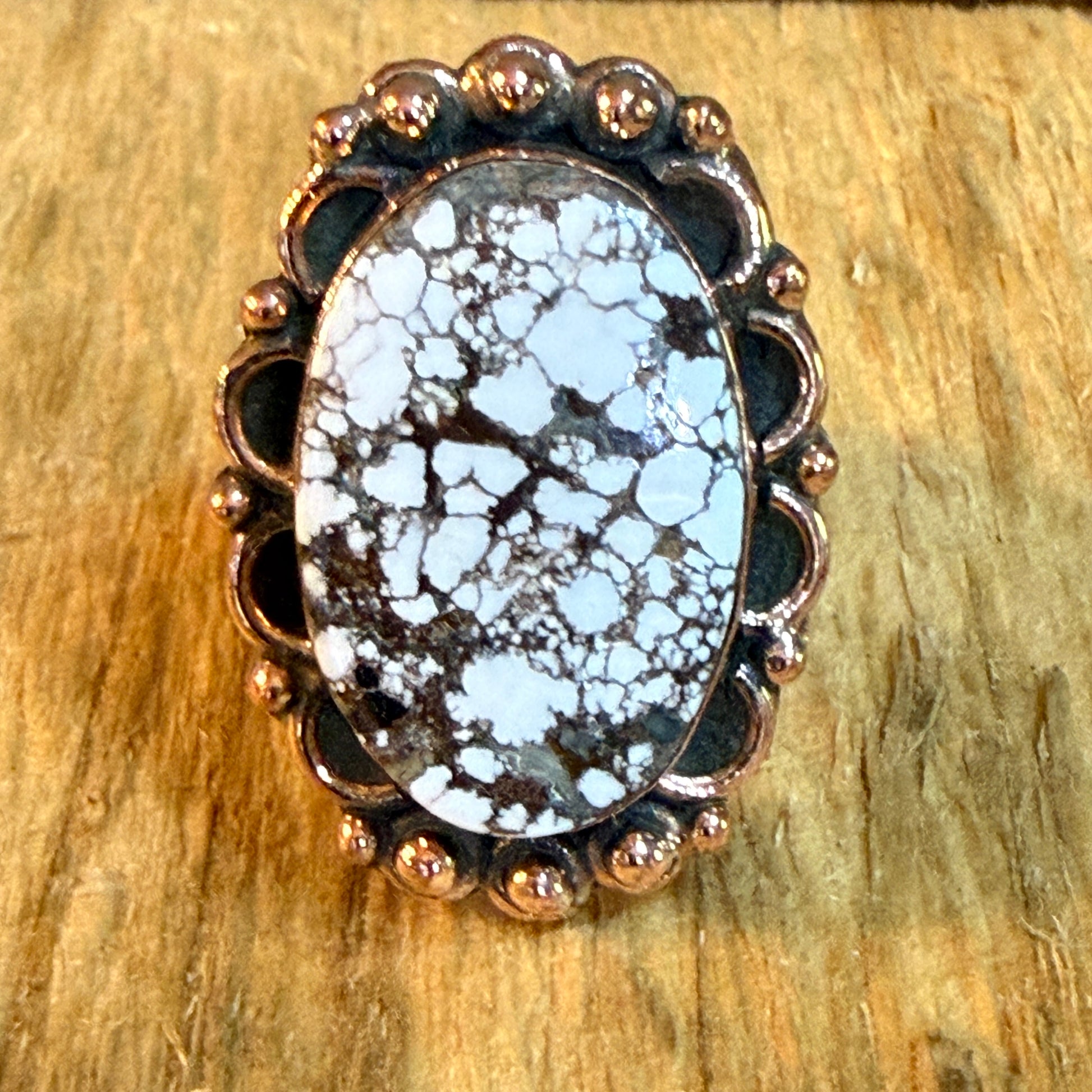 Wild Horse 1 Inch Gemstone Copper Ring Adjustable Band Wild West Boho