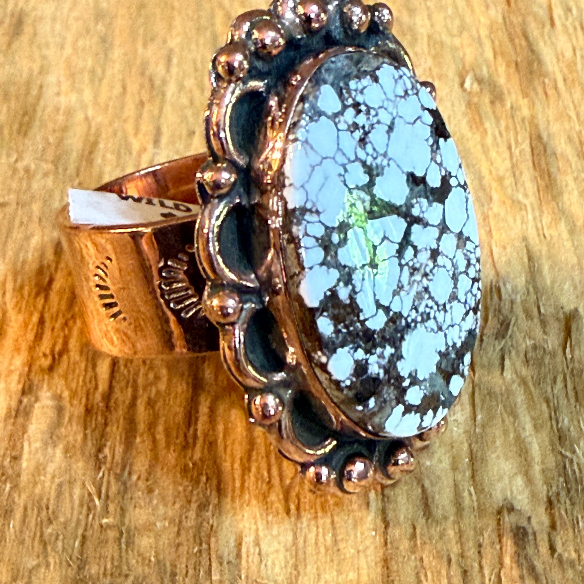 Wild Horse 1 Inch Gemstone Copper Ring Adjustable Band Wild West Boho