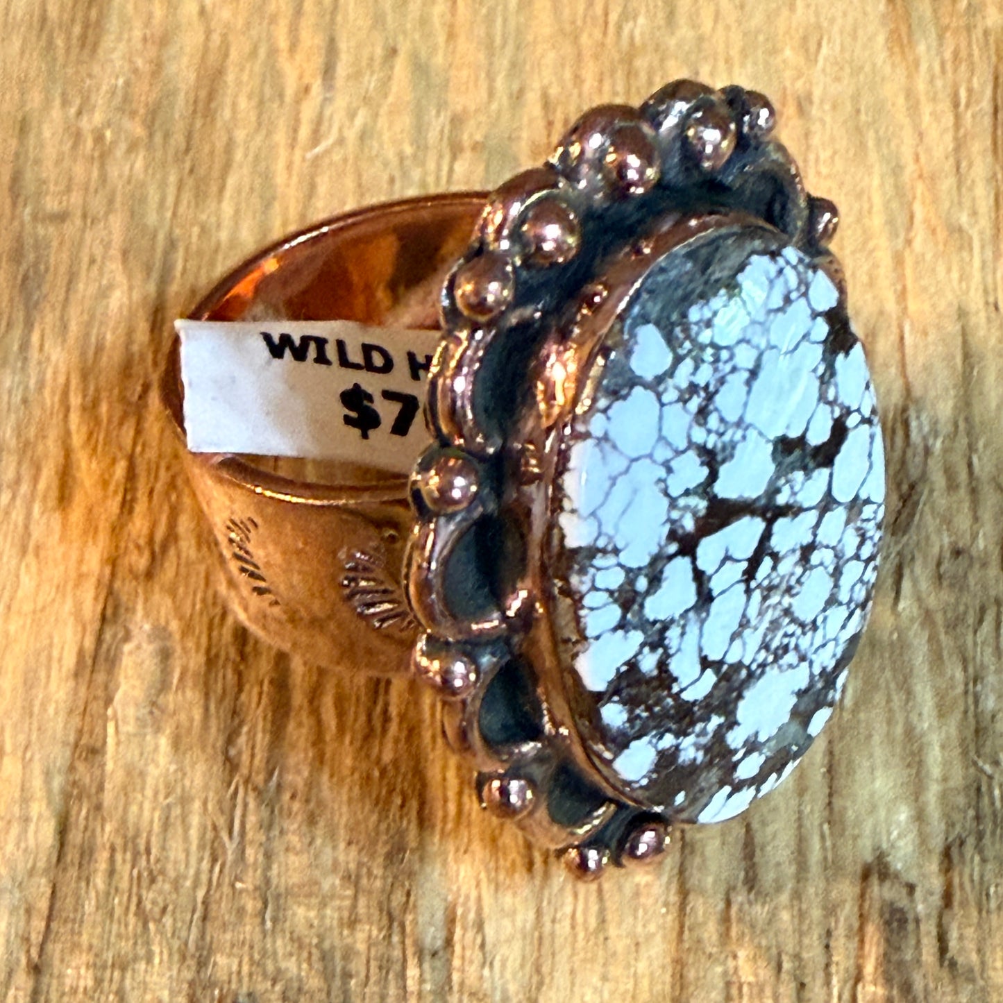 Wild Horse 1 Inch Gemstone Copper Ring Adjustable Band Wild West Boho