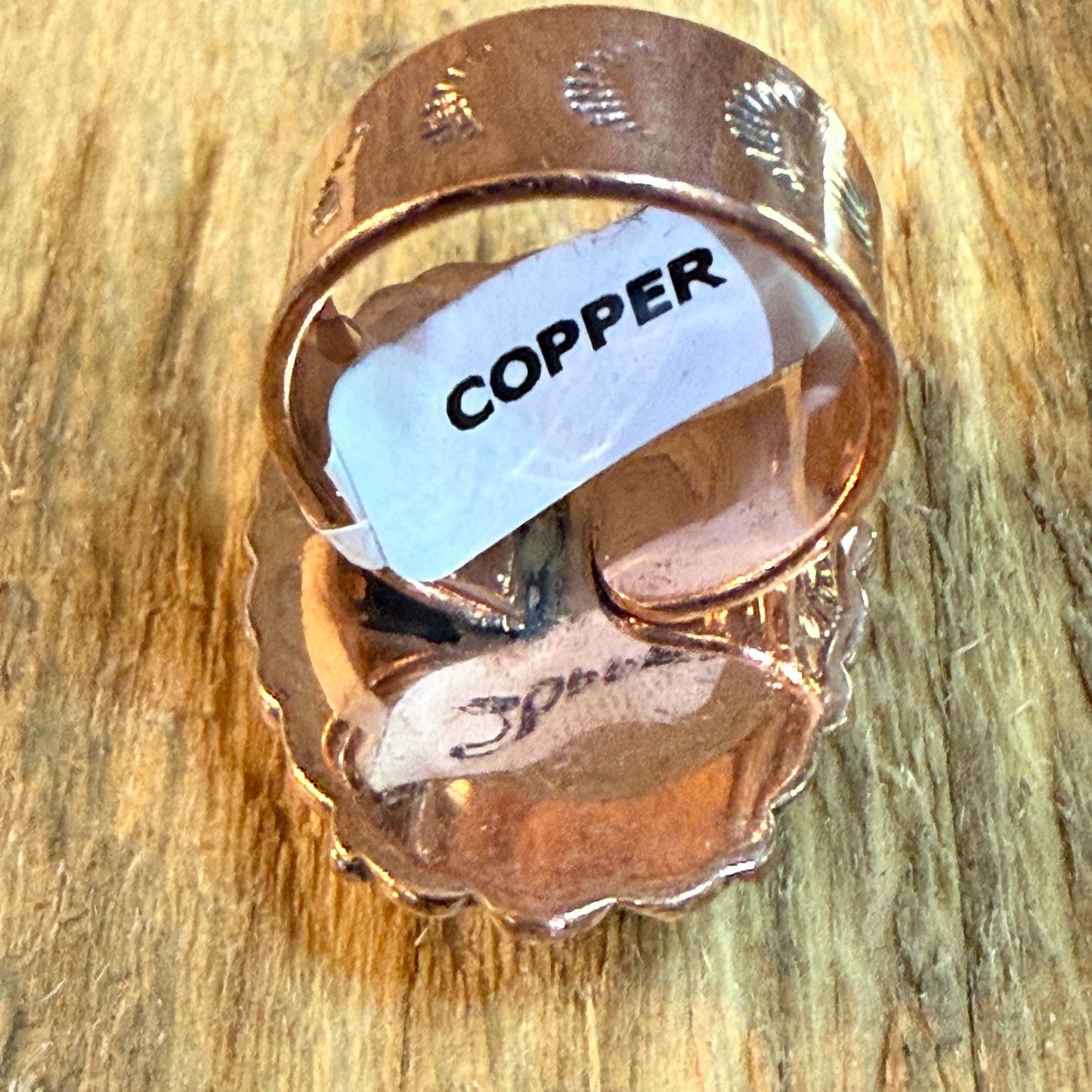 Wild Horse 1 Inch Gemstone Copper Ring Adjustable Band Wild West Boho