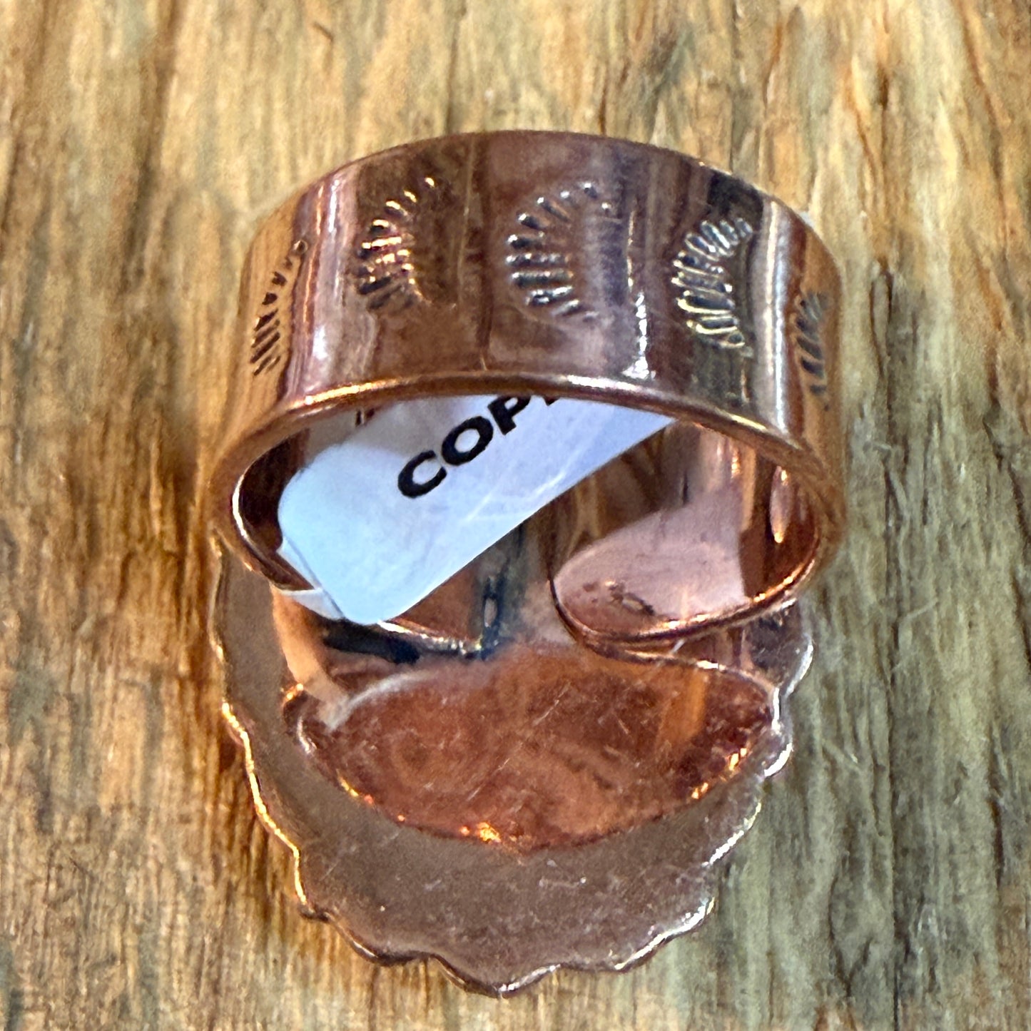Wild Horse 1 Inch Gemstone Copper Ring Adjustable Band Wild West Boho