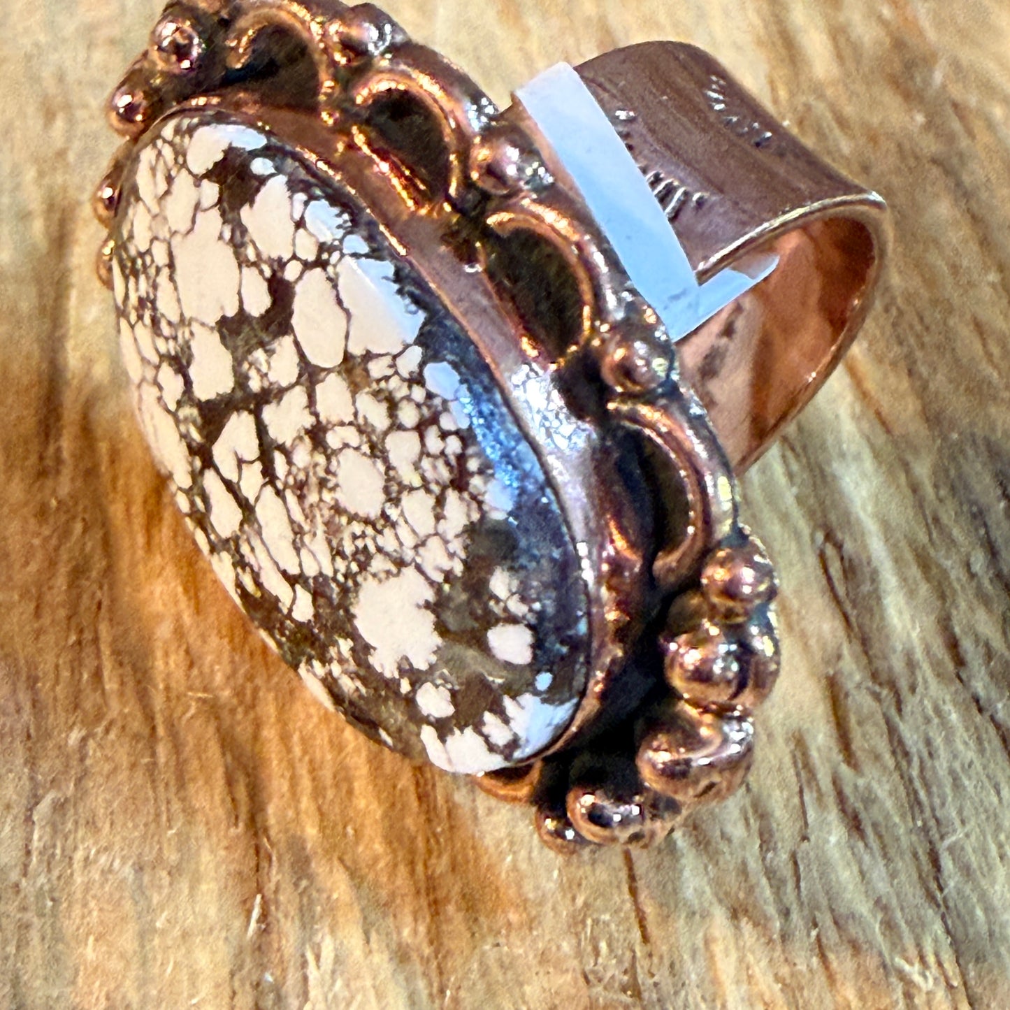 Wild Horse 1 Inch Gemstone Copper Ring Adjustable Band Wild West Boho