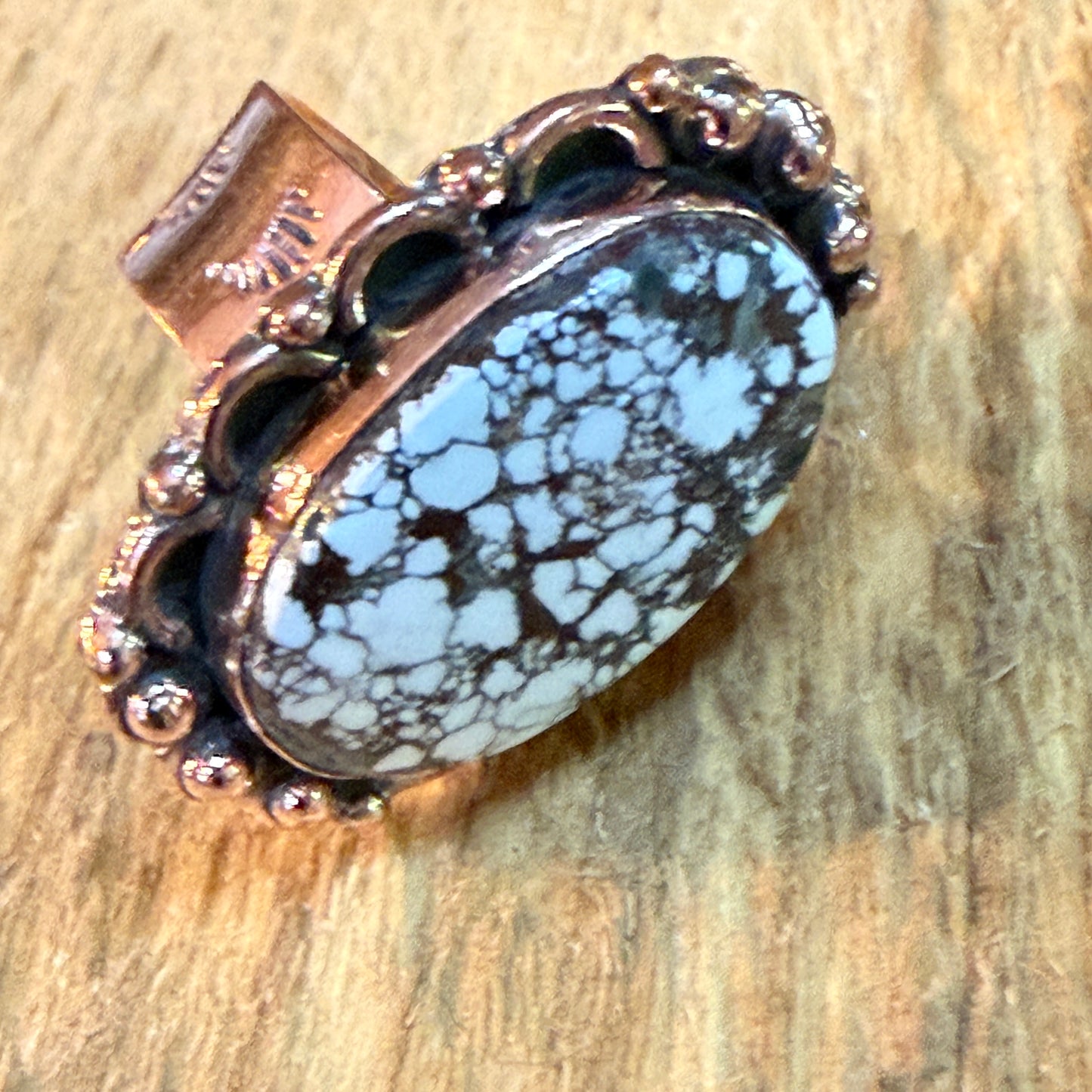 Wild Horse 1 Inch Gemstone Copper Ring Adjustable Band Wild West Boho
