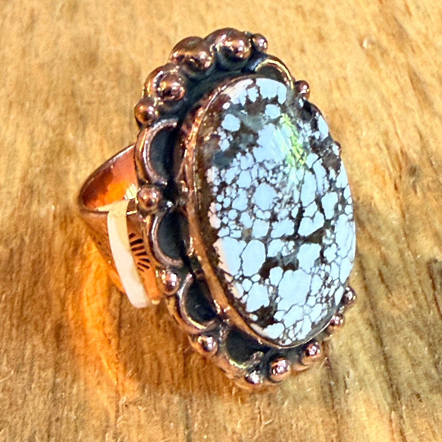 Wild Horse 1 Inch Gemstone Copper Ring Adjustable Band Wild West Boho