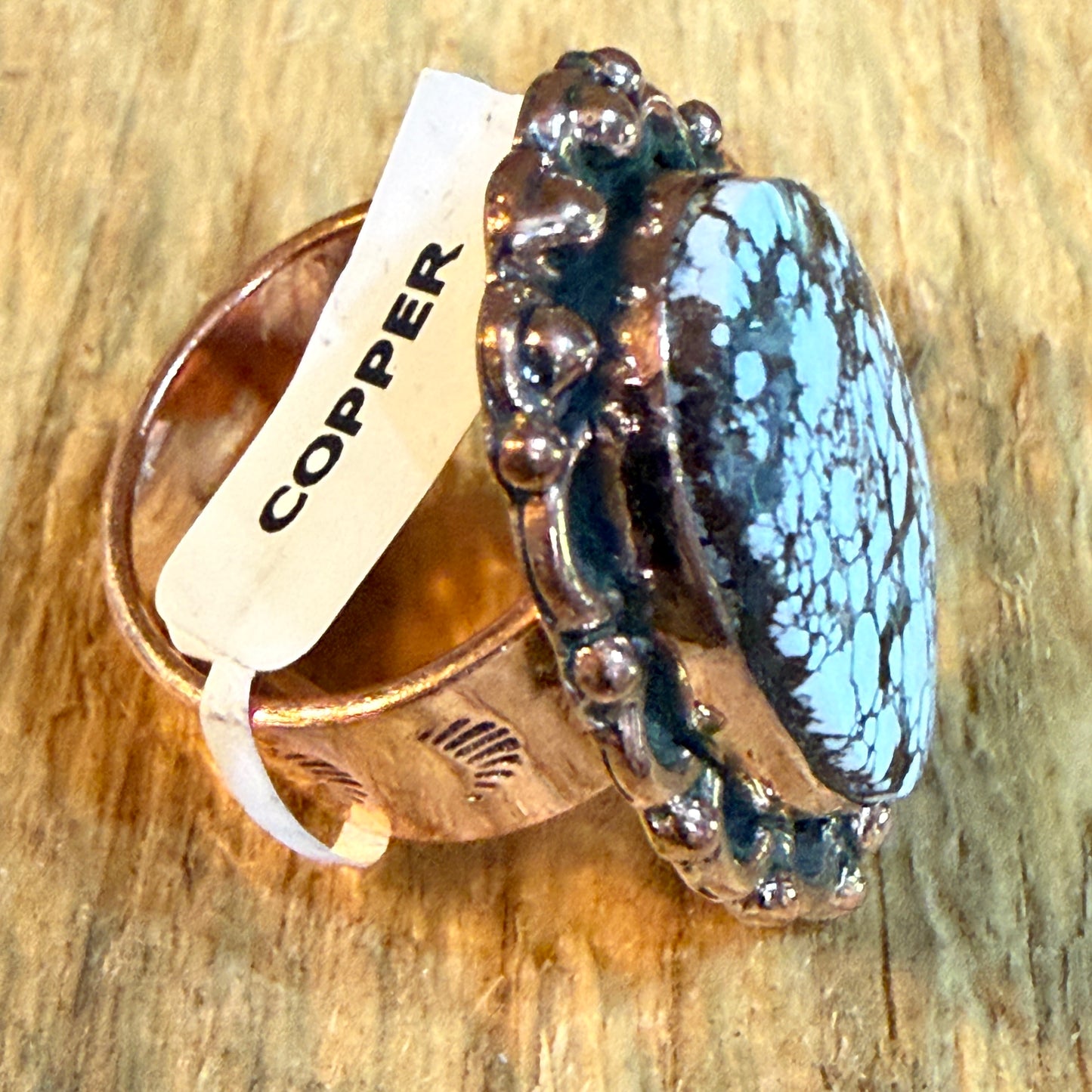 Wild Horse 1 Inch Gemstone Copper Ring Adjustable Band Wild West Boho