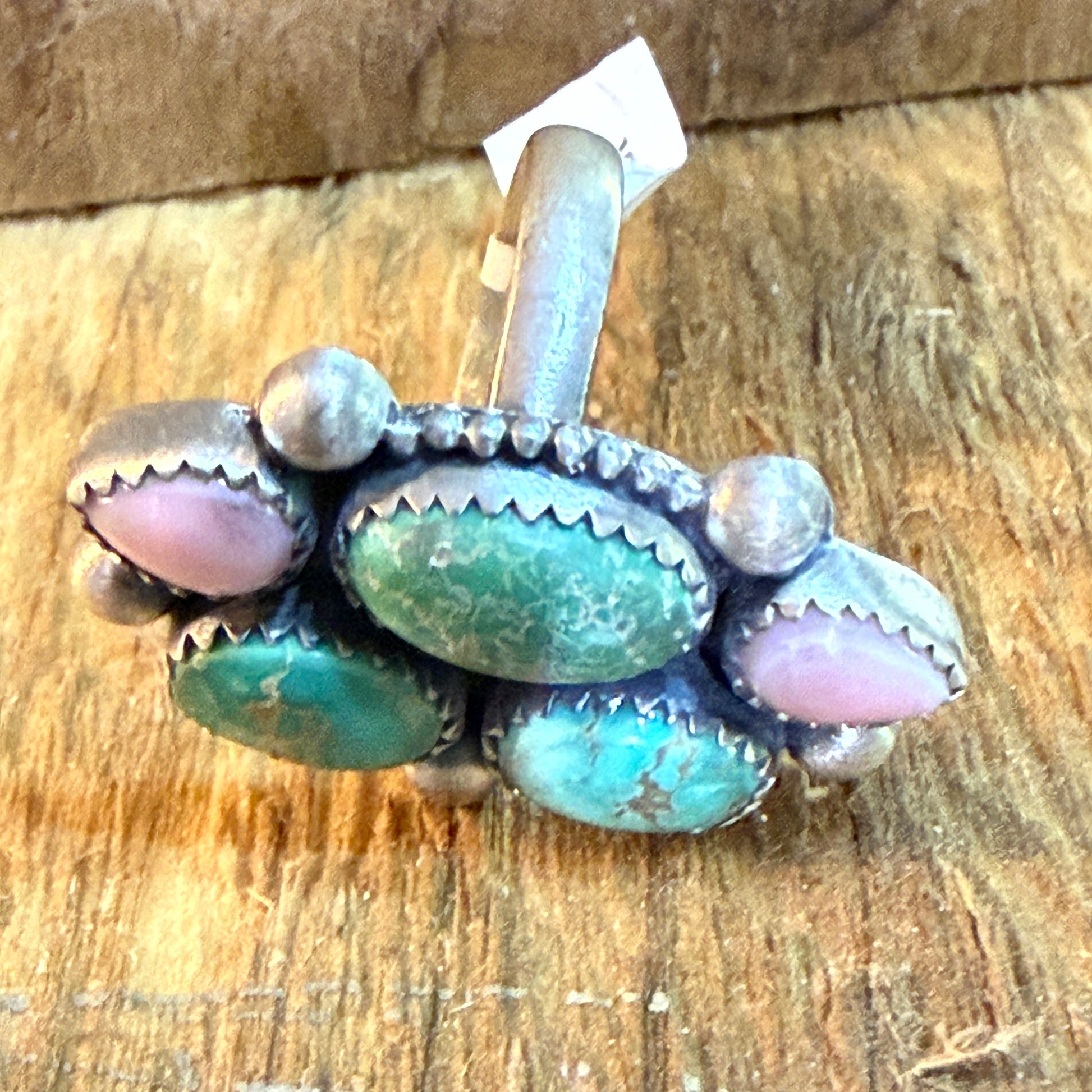 Pink Conch And Emerald Valley Five Gemstone Cluster Ring Sterling Silver Wild West Boho