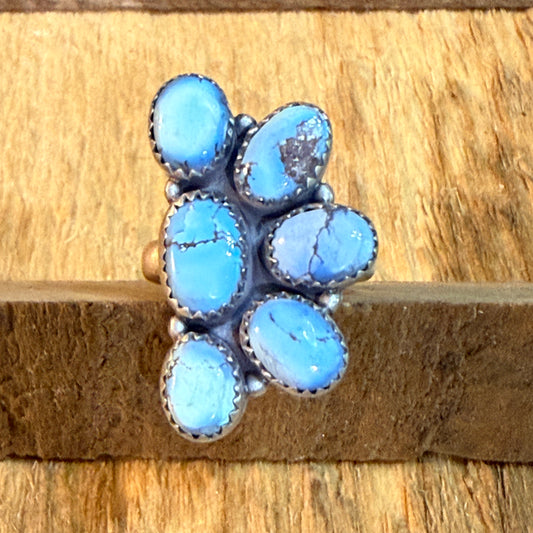 Golden Hills Turquoise Dahlia Adjustable Cluster Ring Sterling Silver Wild West Boho