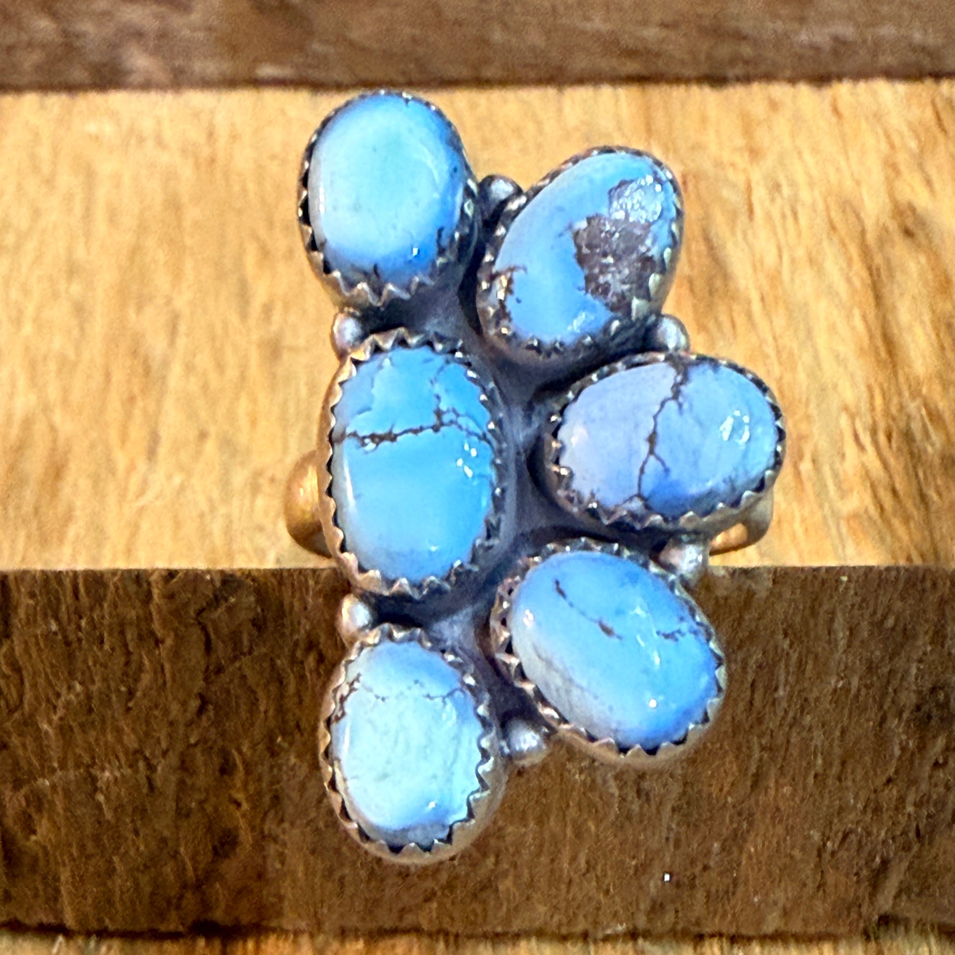 Golden Hills Turquoise Dahlia Adjustable Cluster Ring Sterling Silver Wild West Boho