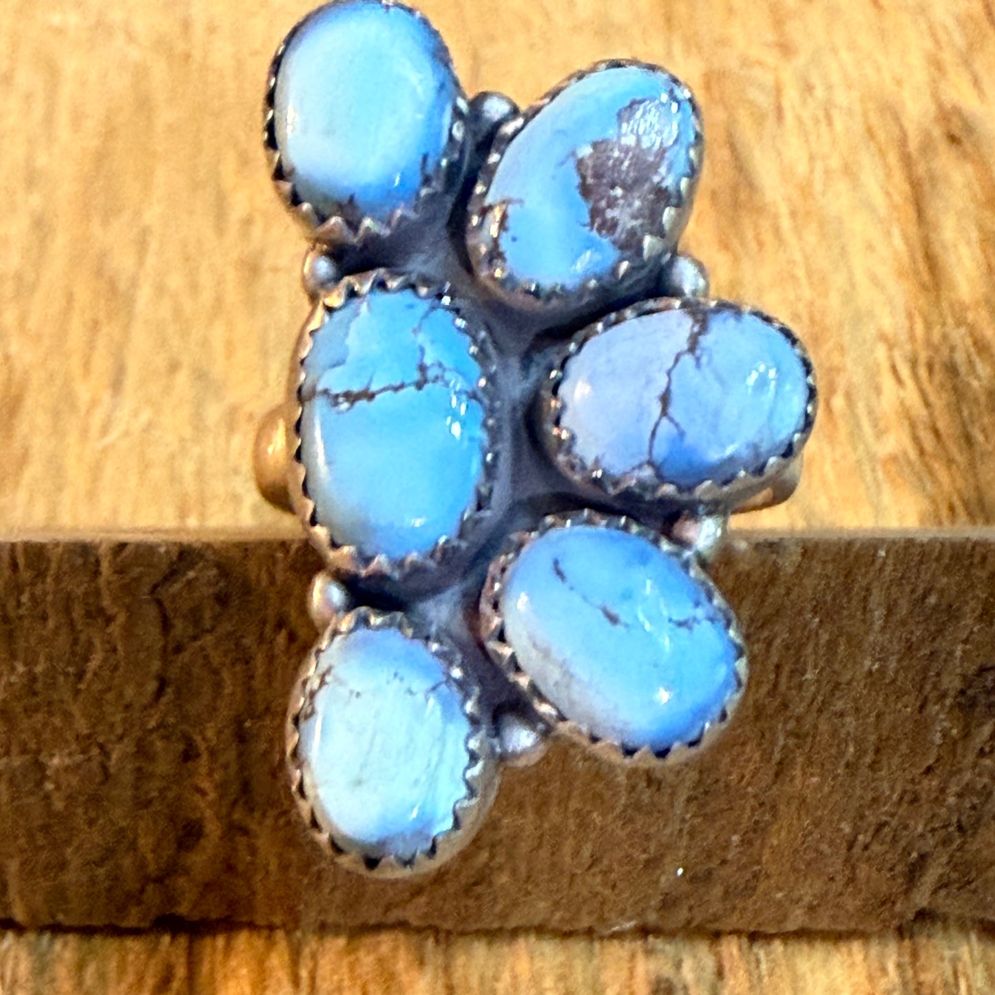 Golden Hills Turquoise Dahlia Adjustable Cluster Ring Sterling Silver Wild West Boho