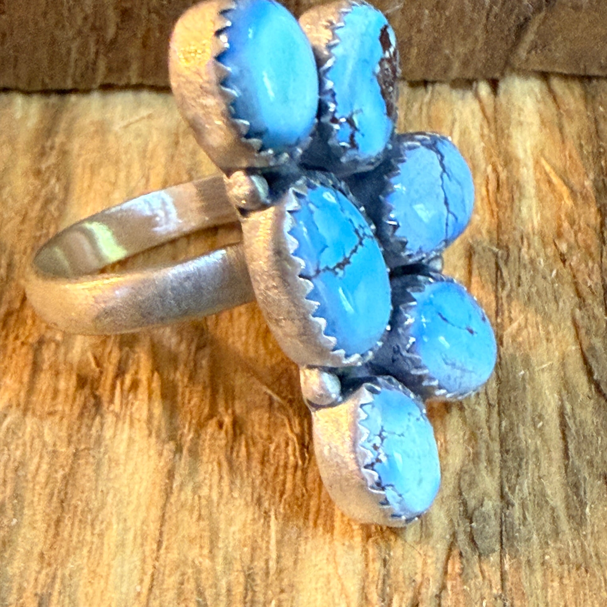 Golden Hills Turquoise Dahlia Adjustable Cluster Ring Sterling Silver Wild West Boho